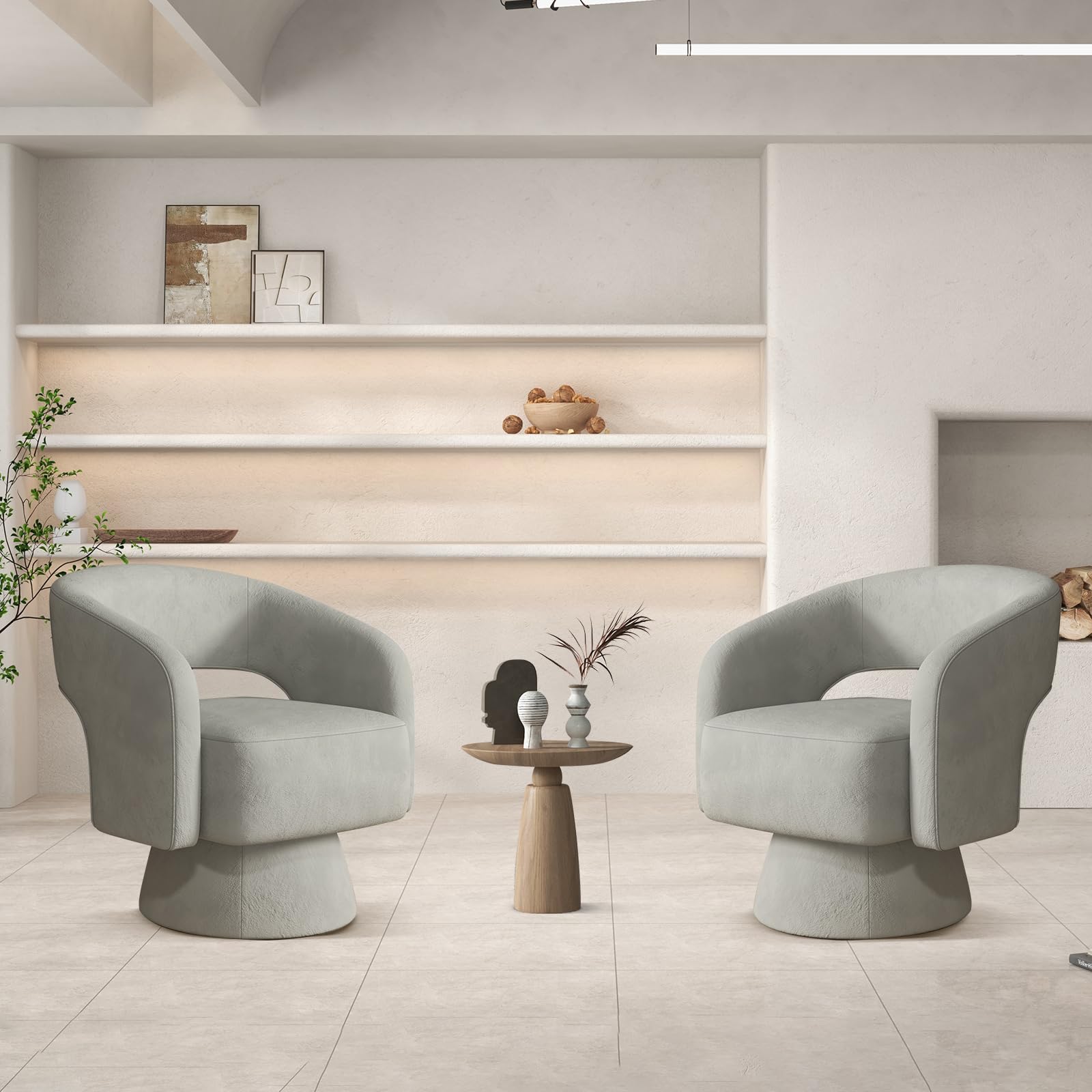 ANJ Swivel Accent Chair Set of 2, Modern Luxury Velvet Accent Chair, Comfy Round Armchiars, 360 Degree Swivel Barrel Chairs for Living Room, Bedroom Office, Grey