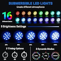 Vista 2 de LOFTEK Luces LED sumergibles con control remoto, 13 luces LED de piscina para piscinas enterradas y sobre el suelo con imanes y ventosas, 16 luces