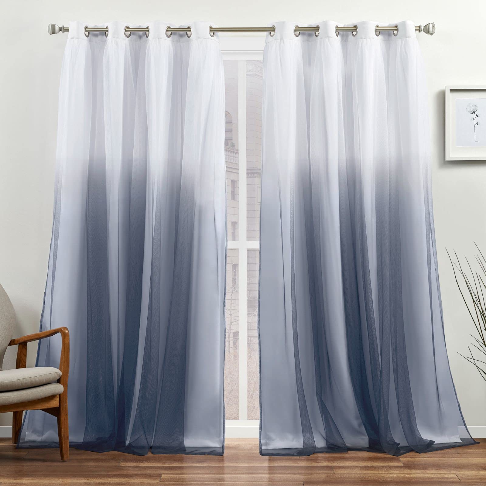 Exclusive Home Crescendo Lined Room Darkening Blackout Grommet Top Curtain Panel Pair, 52"x84", Indigo, Set of 2