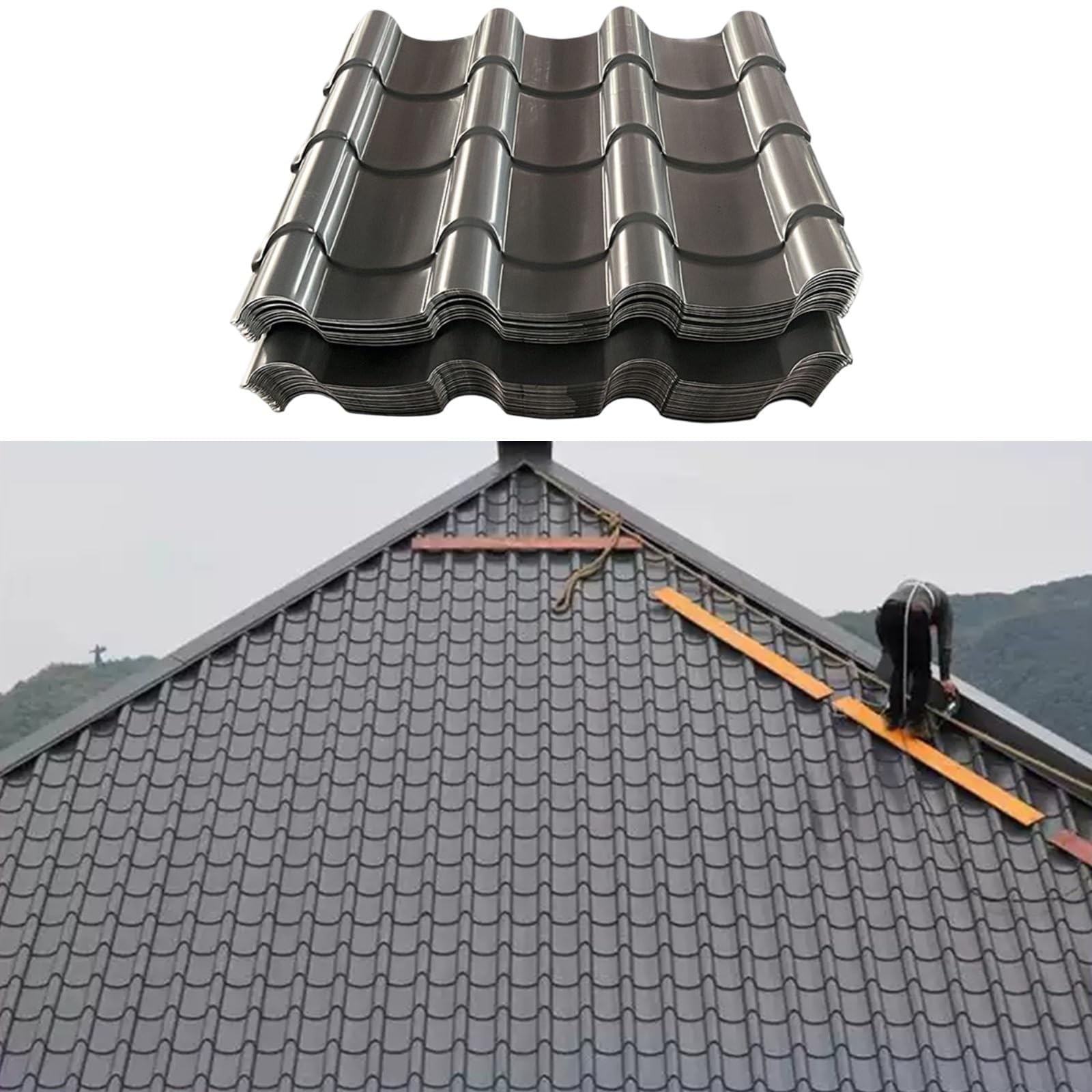 Heavy duty architectural metal roofing shingles in a residential setting