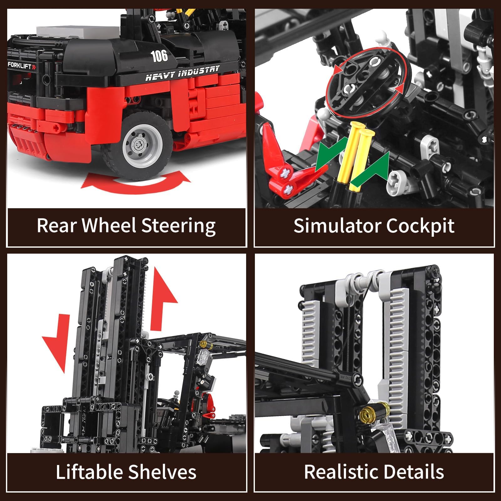 Mould King 13106 - Set di costruzione di carrelli elevatori tecnici, 1719 pezzi, motorizzato, con telecomando e app, progetto MOC per ingegneria meccanica per adulti