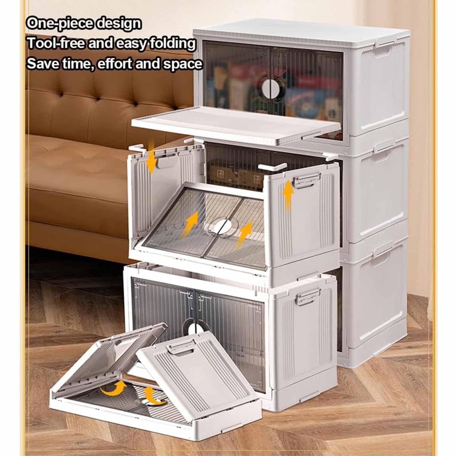 Caja de Almacenamiento de Plegable, hogar Armario de Almacenamiento Cajas de Almacenamiento plástico,Transparente Cajas apilables con Ruedas para dormitorios Salas de Estar