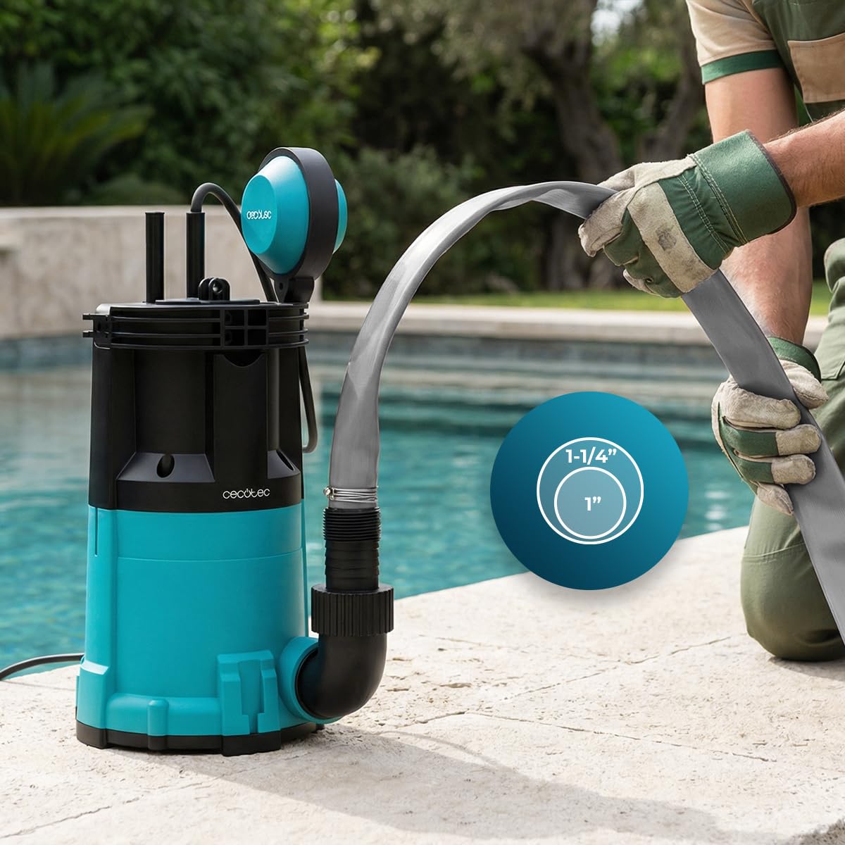 Cecotec Neptunus 750 Zatapialna pompa ciemna i kryształowa 750 W, 2w1 woda czysta i brudna, 14000 l/h, funkcja niskiego zasysania, wysokość 7,5 m, głębokość 7 m, przełącznik pływakowy, IPX8, kabel 10