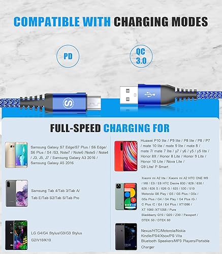 Miniatura 6 de sweguard - Cable micro USB de 6 pies para Android, cable de carga trenzado de nailon micro USB para Samsung Galaxy S7 Edge S6 S2 J7 J5 J3 J3V J2, LG
