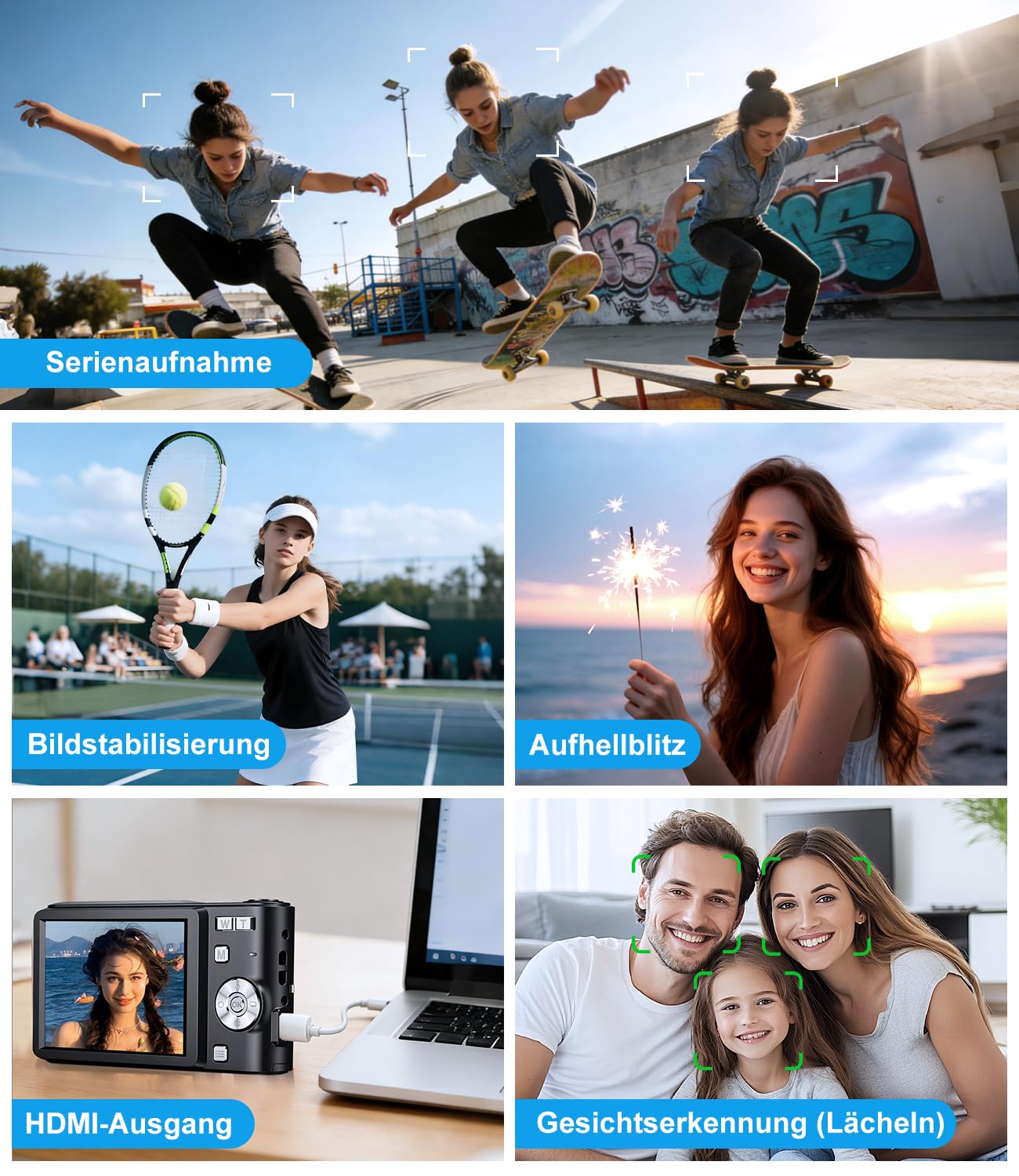 1080P Digitalkamera Autofokus 50MP Vlogging Kamera Anti-Shake 16X Zoom Compact Point and Shoot für Erwachsene Anfänger