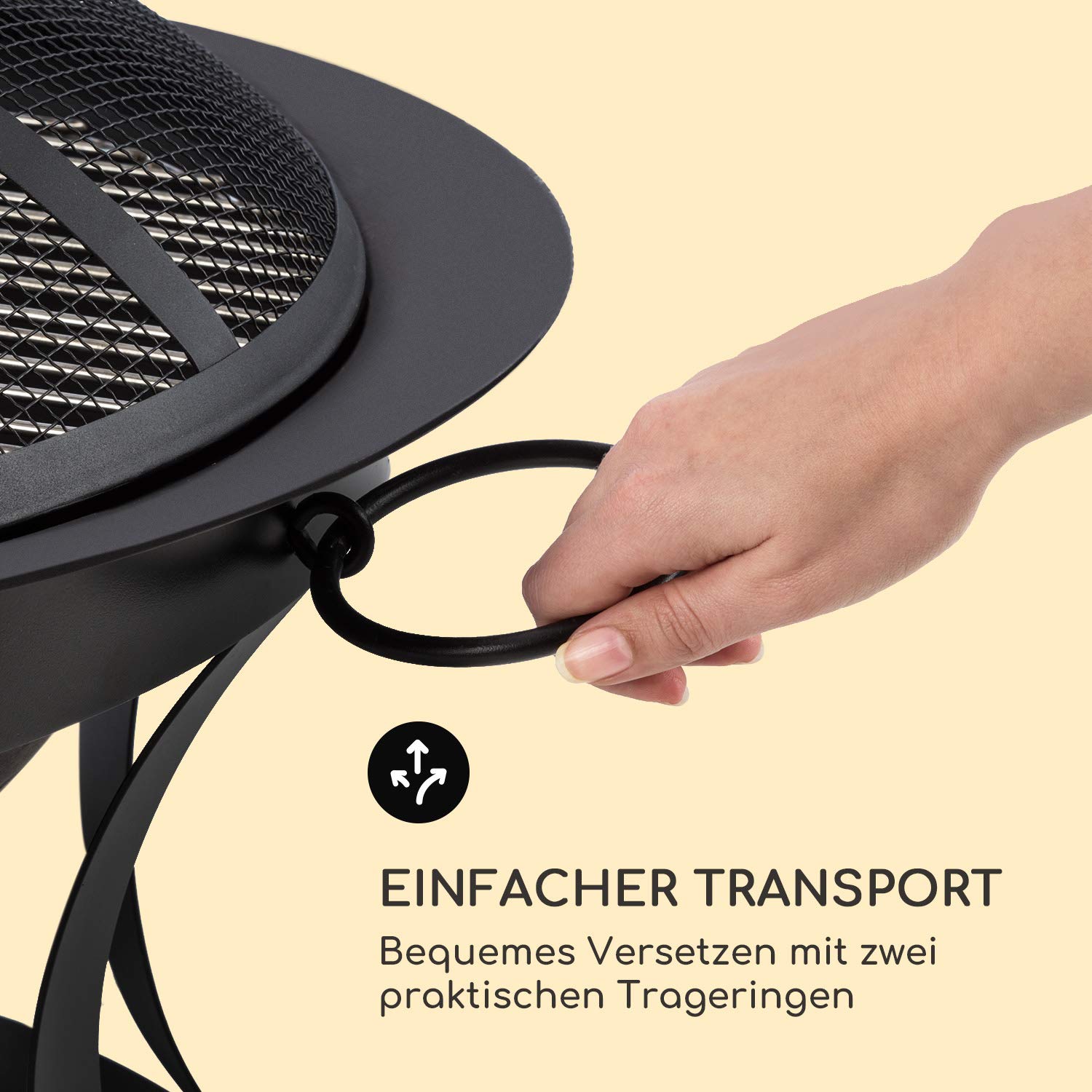 blumfeldt Pentos 2-w-1 misa paleniskowa i grill (Ø 73 cm, zdejmowana ochrona przed iskrami, Ø 60 cm ruszt do grilla, FireView Concept, żeliwo, nośnik, w zestawie pogrzebacz i ruszt do grillowania), kolor czarny