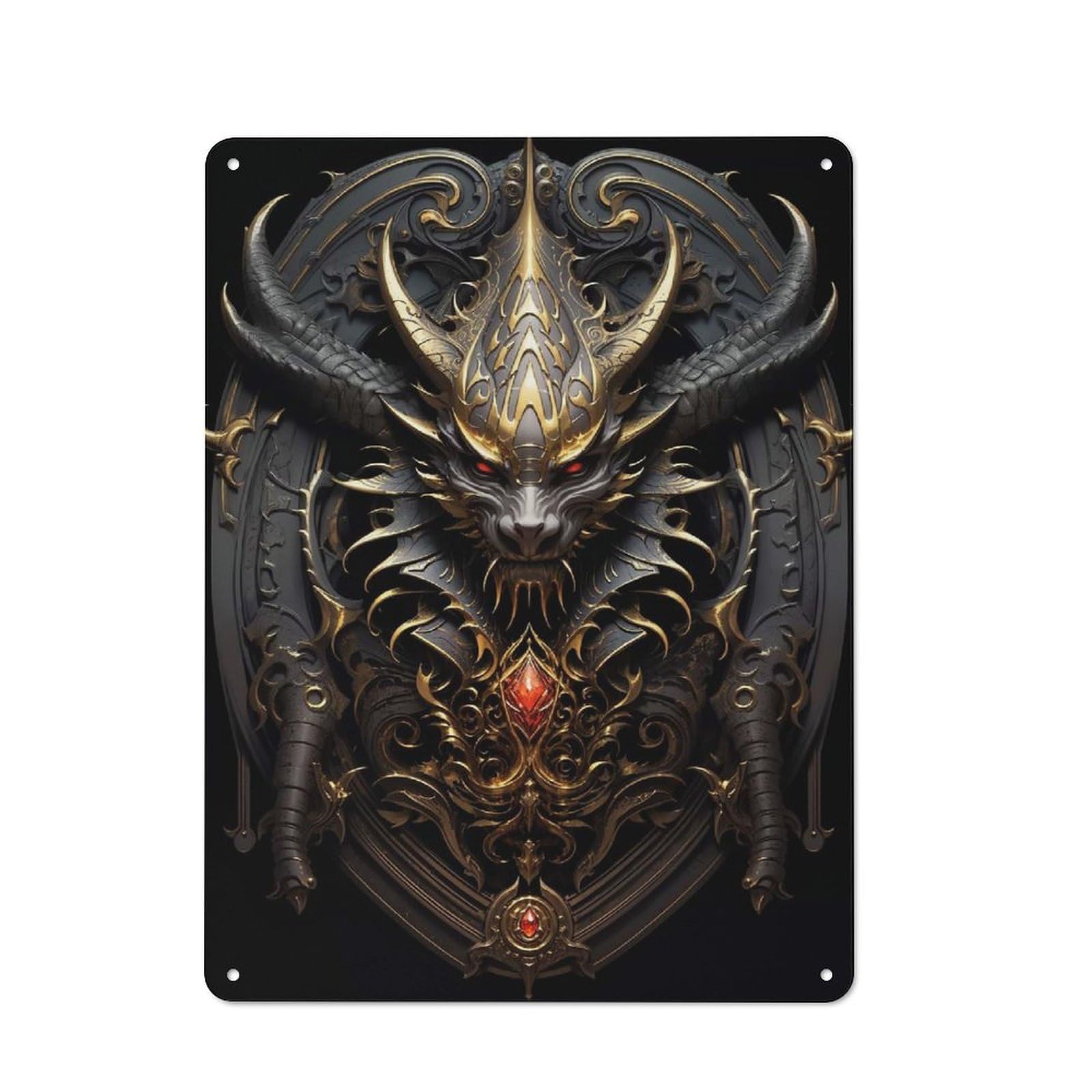 Junmoney Style-5 Vintage Tin Wall Sign 40X30cm Featuring Dragon Lord Zodiac, Room Wall Plaque For Flat, Dorm Room, Lounge Or Cafe