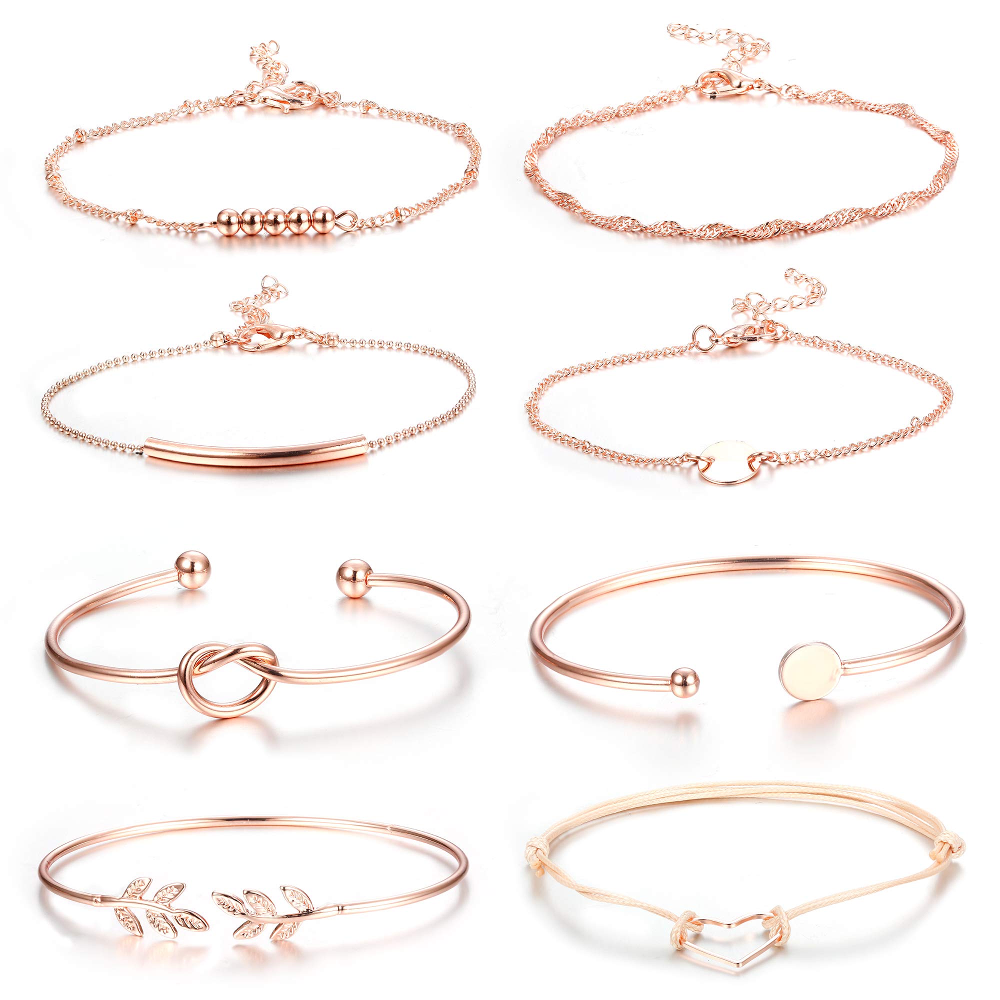 Finrezio 8PCS Layered Bracelet Set Beaded Bangle Cuff Bracelet For Women  Wire Stackable Wrap Jewelry Adjustable