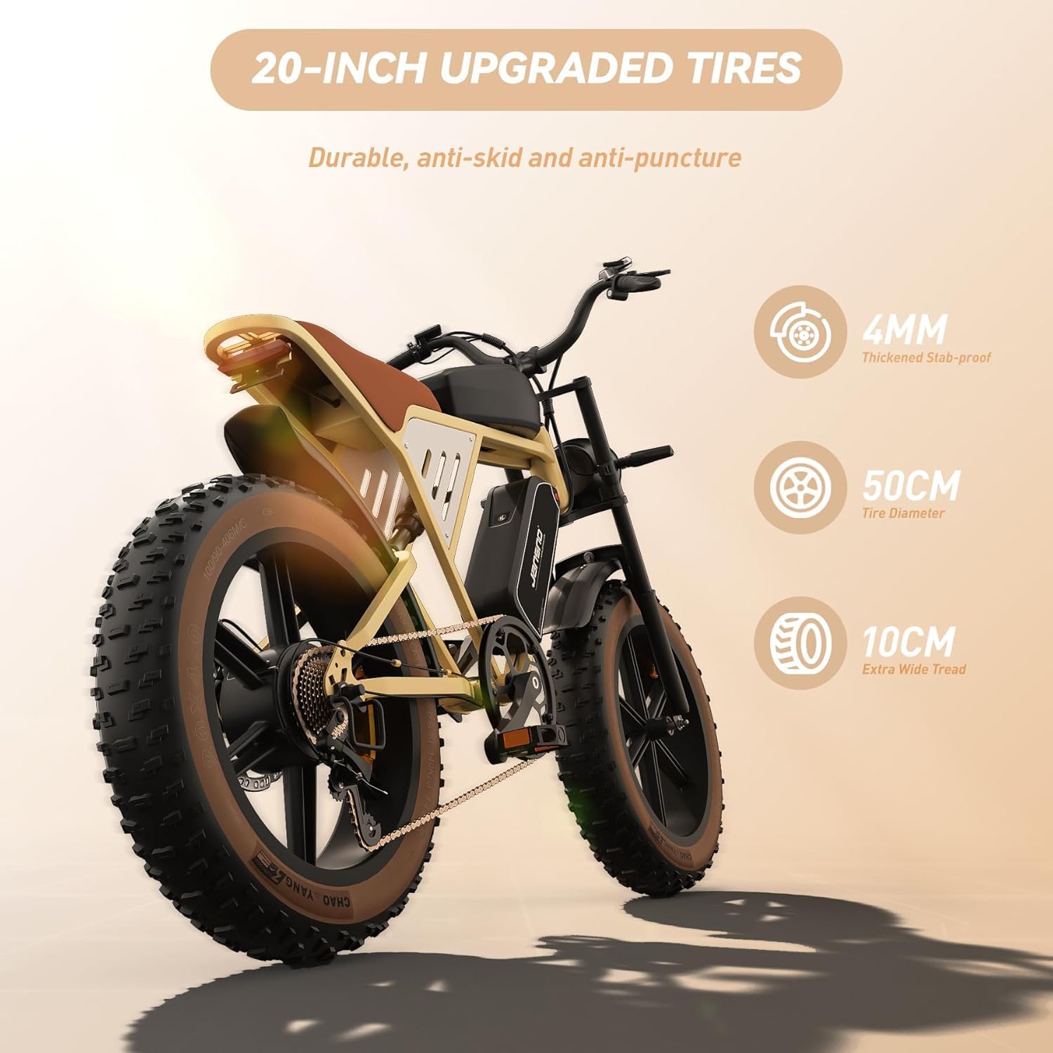 JANSNO Bicicletta Elettrica 20" x 4.0 Fat Tire, 7 Velocità Bici Elettrica, Freni a Disco Meccanici Anteriori e Posteriori, E-Bike per Adulti, Batteria Rimovibile 48V 17Ah/20Ah
