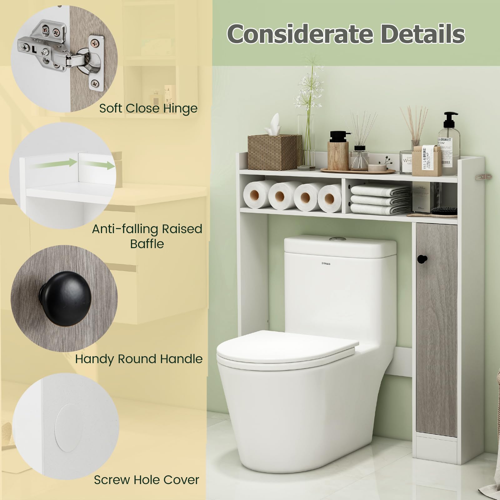 LIFEZEAL Badkamerkast Boven Toilet, Vloerkast Met 3 Planken En Deur Plank Boven Toilet 64 X 24 X 172 Cm Bruin