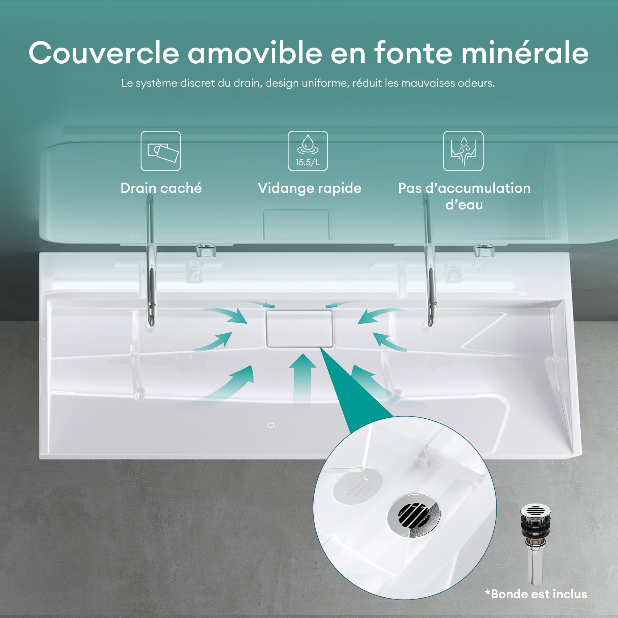 Mai & Mai Lavabo Salle de Bains Vasque Suspendu Blanc 80x46x11cm Vasque à Poser Rectangulaire sans Perçage Col19