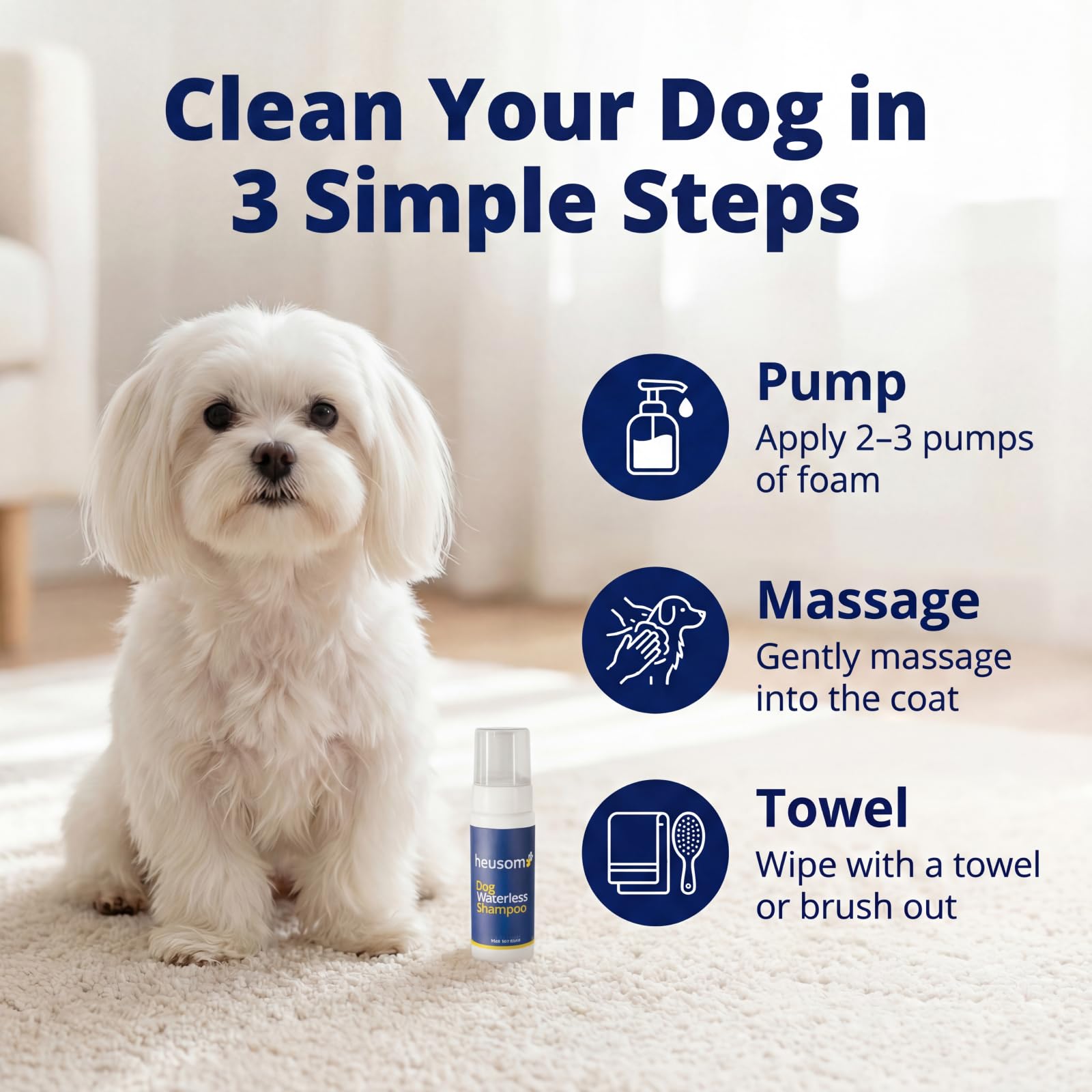 Shampoo in schiuma per animali domestici, senza risciacquo, elimina odori per cani, con pH bilanciato, senza sapone, ipoallergenico, per cuccioli e pelli sensibili, soluzione rapida per la casa