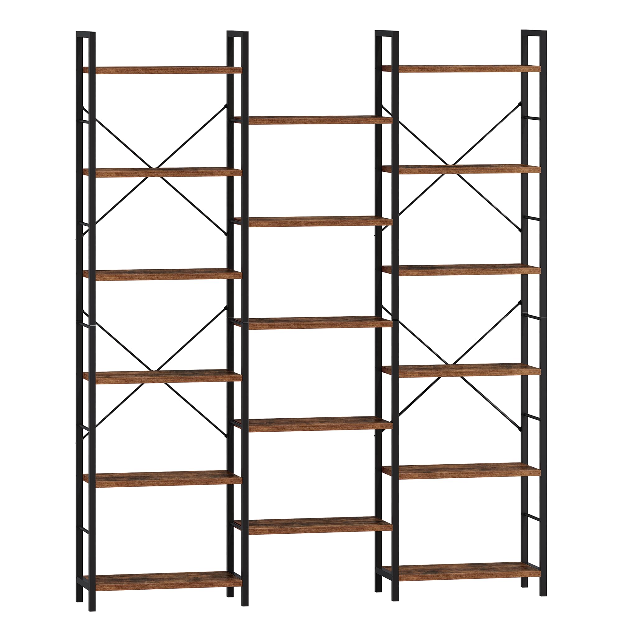 Hzuaneri 186 cm Bücherregale, Standregale, Regal mit 17 Fachböden, 6 Etagen, Verstellbarer Abstand, 24 x 152 x 186 cm, Tragfähigkeit 340 kg, Wohnzimmer, Büro, Vintage Braun-Schwarz BC10101B