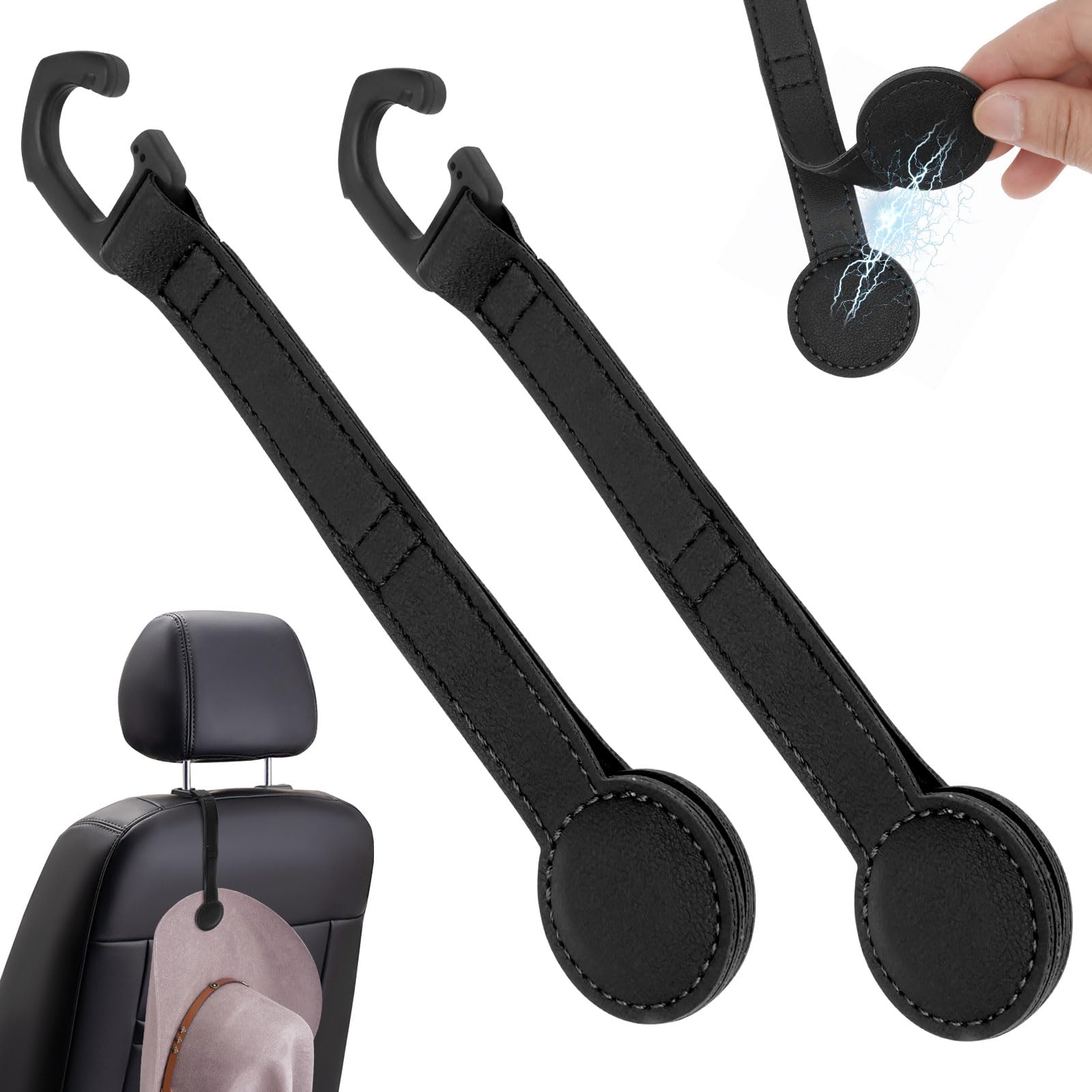 2Pcs Magnetic Hat Hanger, Car Headrest Hat Clip, Maximum Load Capacity 10 kg, Car Truck SUV Cap Organizer Accessories for Truck SUV Cap Organizer Accessories, 22.5×4×1.1 cm(black)