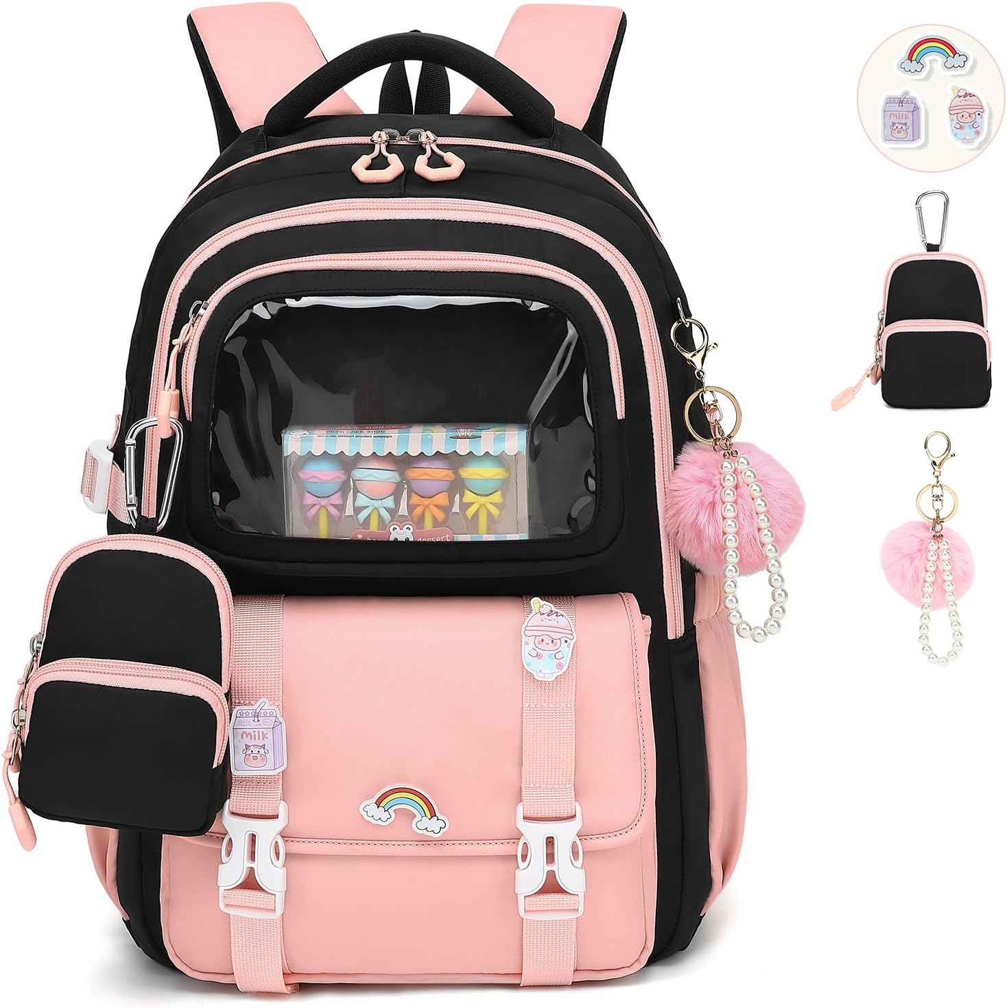 Girls Backpack, Kawaii Kids Backpacks for Girls Multiple Pockets School Bookbag for Primary Elementary School