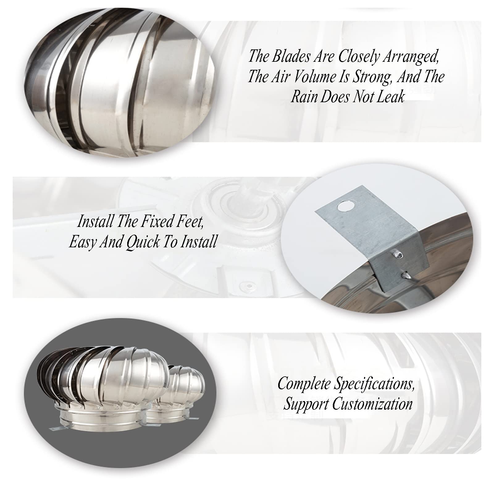 Rotat Comignolo cappello，acciaio inox Tubo copertura canna fumaria cappello sfiato Top scarico，Zincato acciaio inox, acciaio inox 304 Spinner Anti-ritorno di fumo，uccello Guard Spinner (Misura: 250m