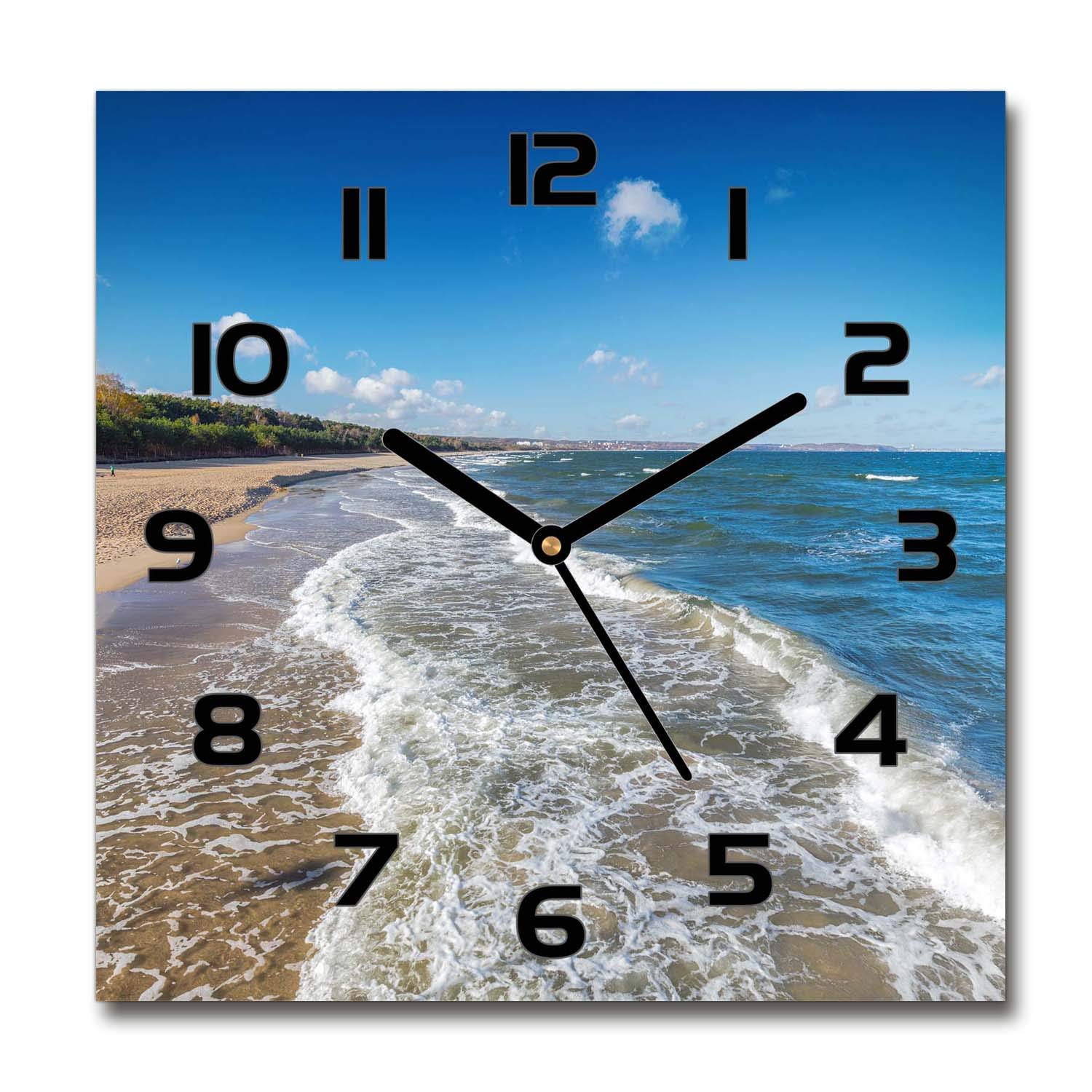 Tulup Glas-Wanduhr 30x30 Cm - Gehärtetes Sicherheitsglas, Schwarze Zeiger, Braunes Wellenmuster