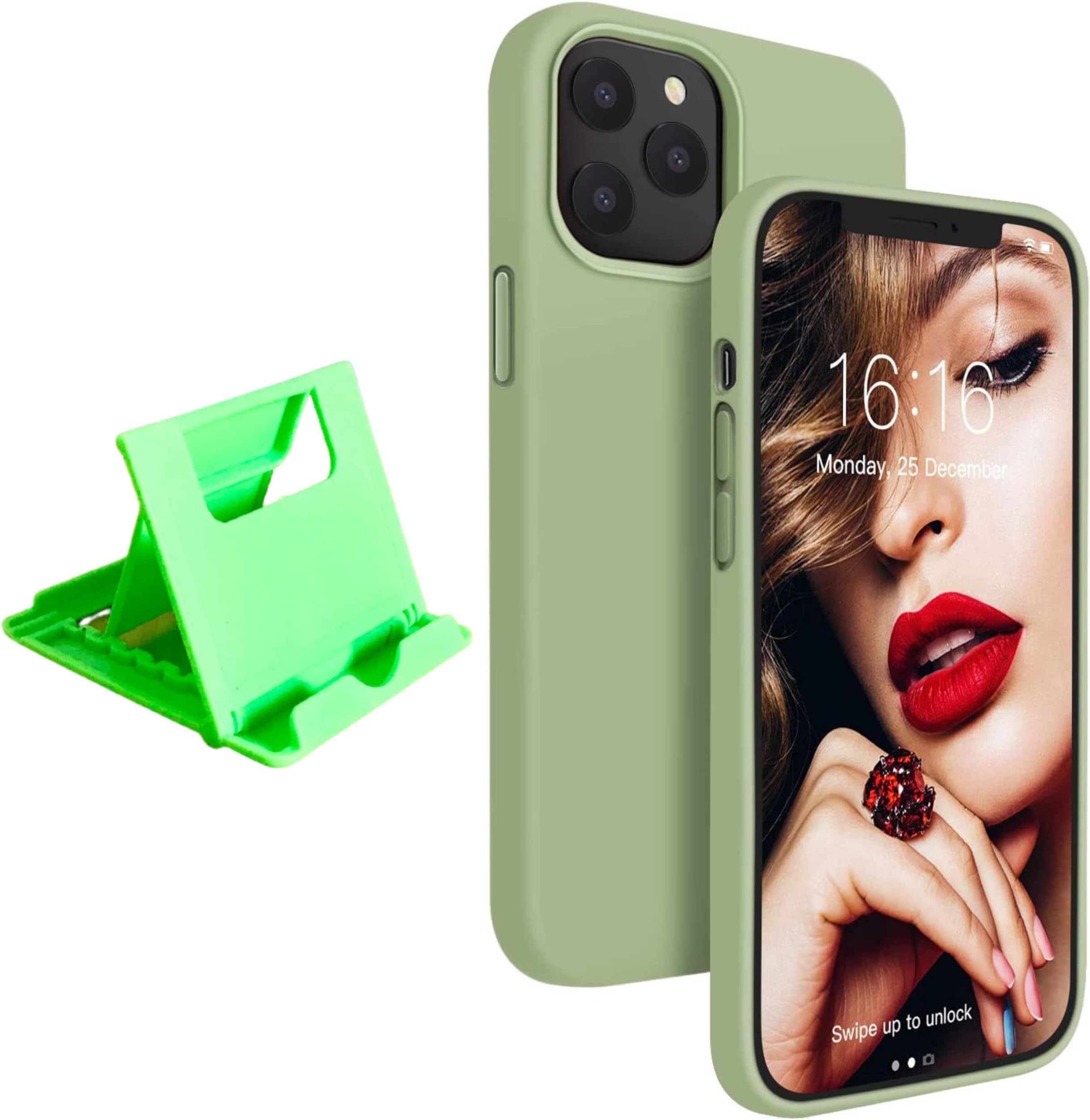 Darana-Protective Silicone Case with FREE Phone Stand Holder. Liquid Silicone Case Compatible for iPhone 12 Pro Max Shockproof Case Full-Body Protection Soft Anti-Scratch Microfiber 6.7 inch (Mint)