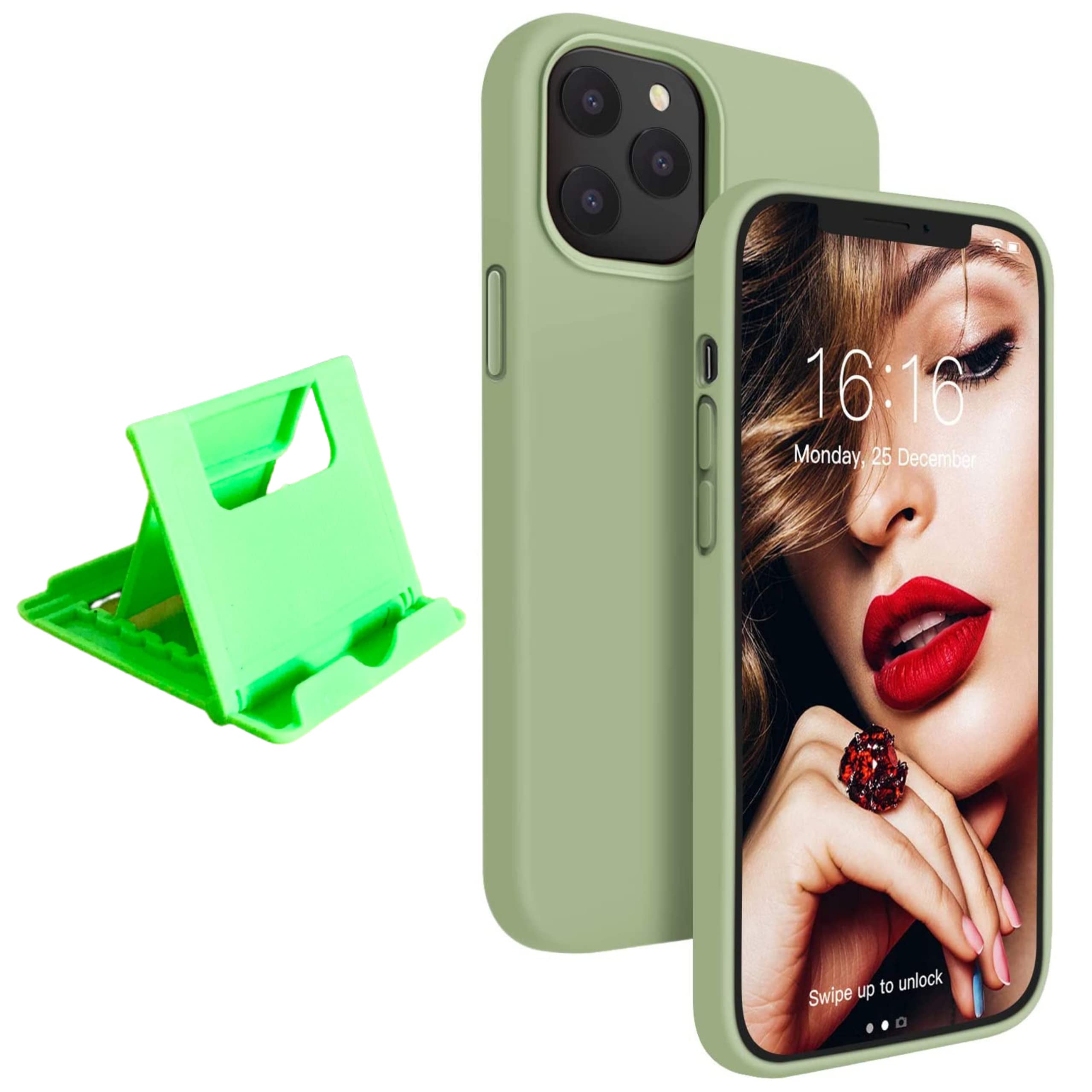 Darana-Protective Silicone Case with FREE Phone Stand Holder. Liquid Silicone Case Compatible for iPhone 12 Pro Max Shockproof Case Full-Body Protection Soft Anti-Scratch Microfiber 6.7 inch (Mint)