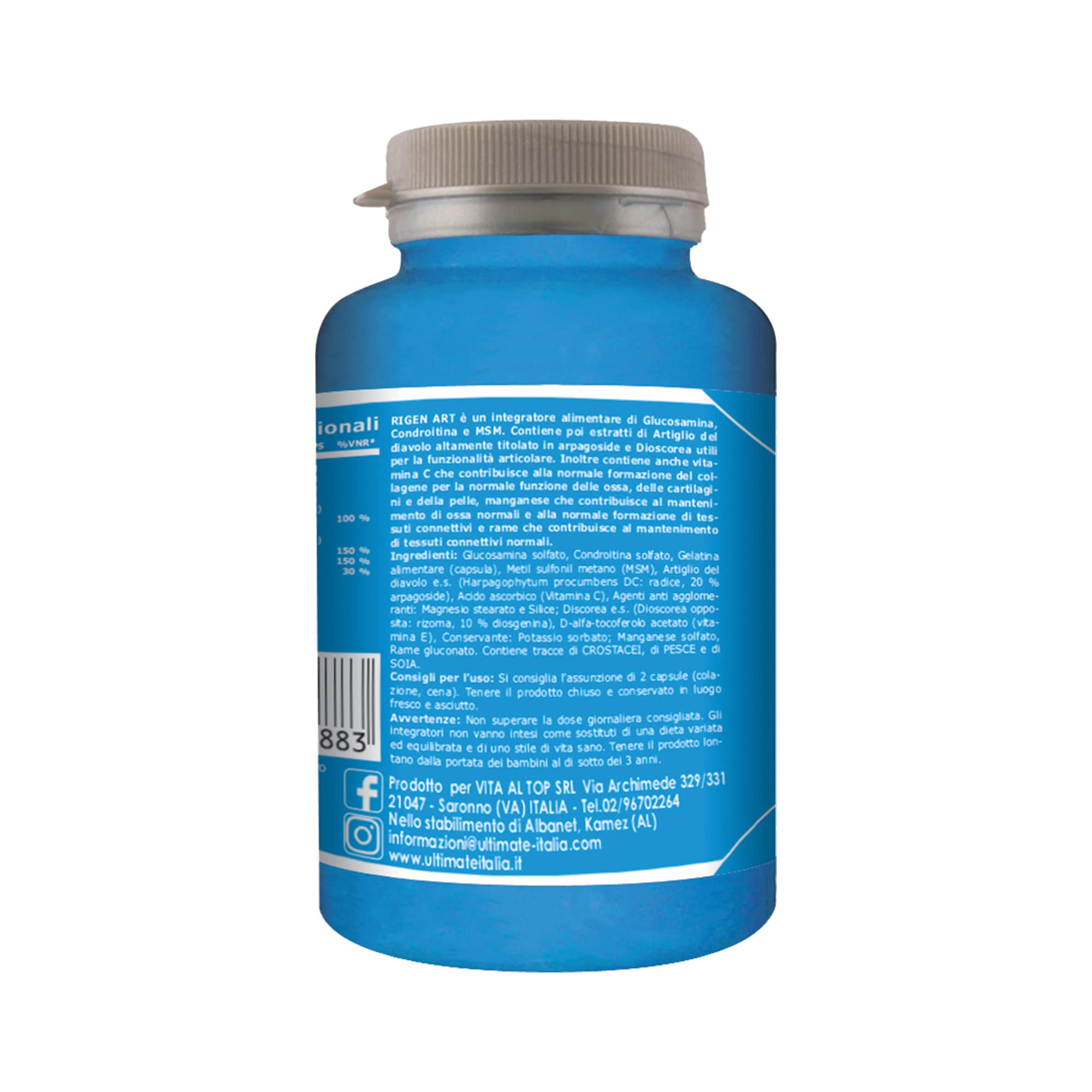 Rigen Art - Ultimate Italia - Integratrore utile per articolazioni, tendini, legamenti e cartilagini con Glucosamina, Condoitrina, Artigilio del diavolo, msm e discorea - 60 cps