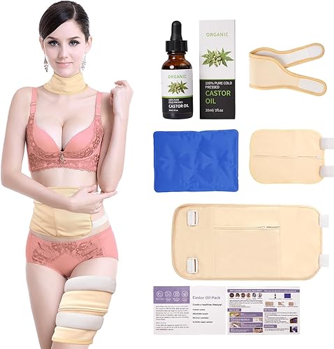 Aceite de ricino orgánico prensado en frío sin refinar (1 onza líquida), 5 unidades de aceite de ricino de algodón orgánico para cuello, cintura y