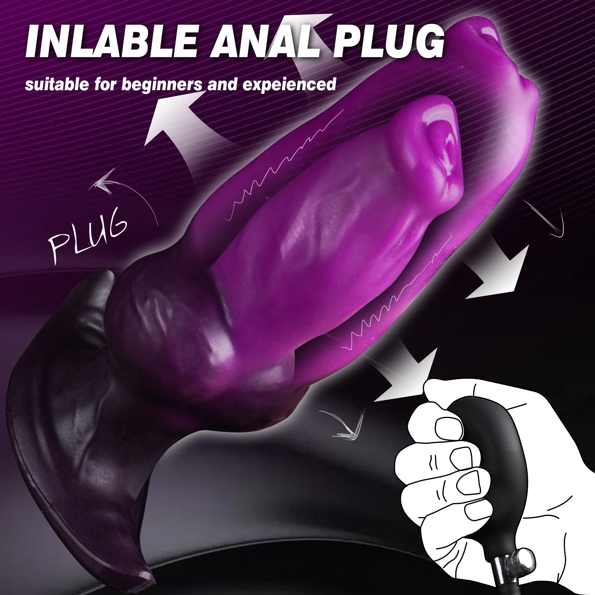 Inflatable Butt Plug Knot Large Buttplug, Huge Anal Inflatable Dildo Silicone Wearable Butt Plug with Safe T-Base, Fantasy Monster Dildo Anal Trainer Stretcher Dilators, Adult Toy for Men Gay Women