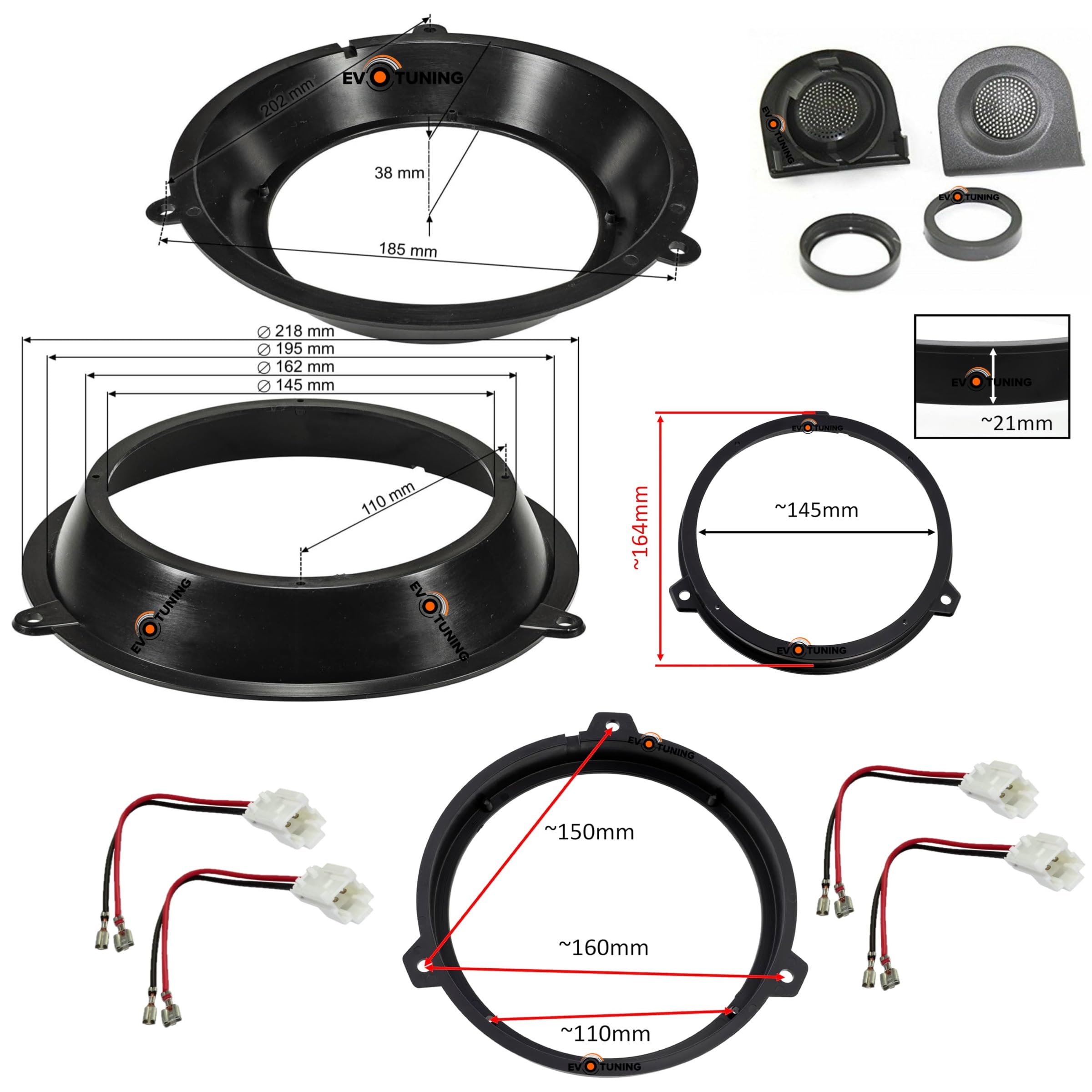 Kit 6 Casse Altoparlanti per Fiat Panda 169 dal 2003 al 2012 Anteriori e Posteriori compatibile con Hertz DSK165.3+DCX165.3 Set 2 Woofer 2 Tweeter 2 Coassiali 4 Anelli 4 Cavi +2 Griglie TW
