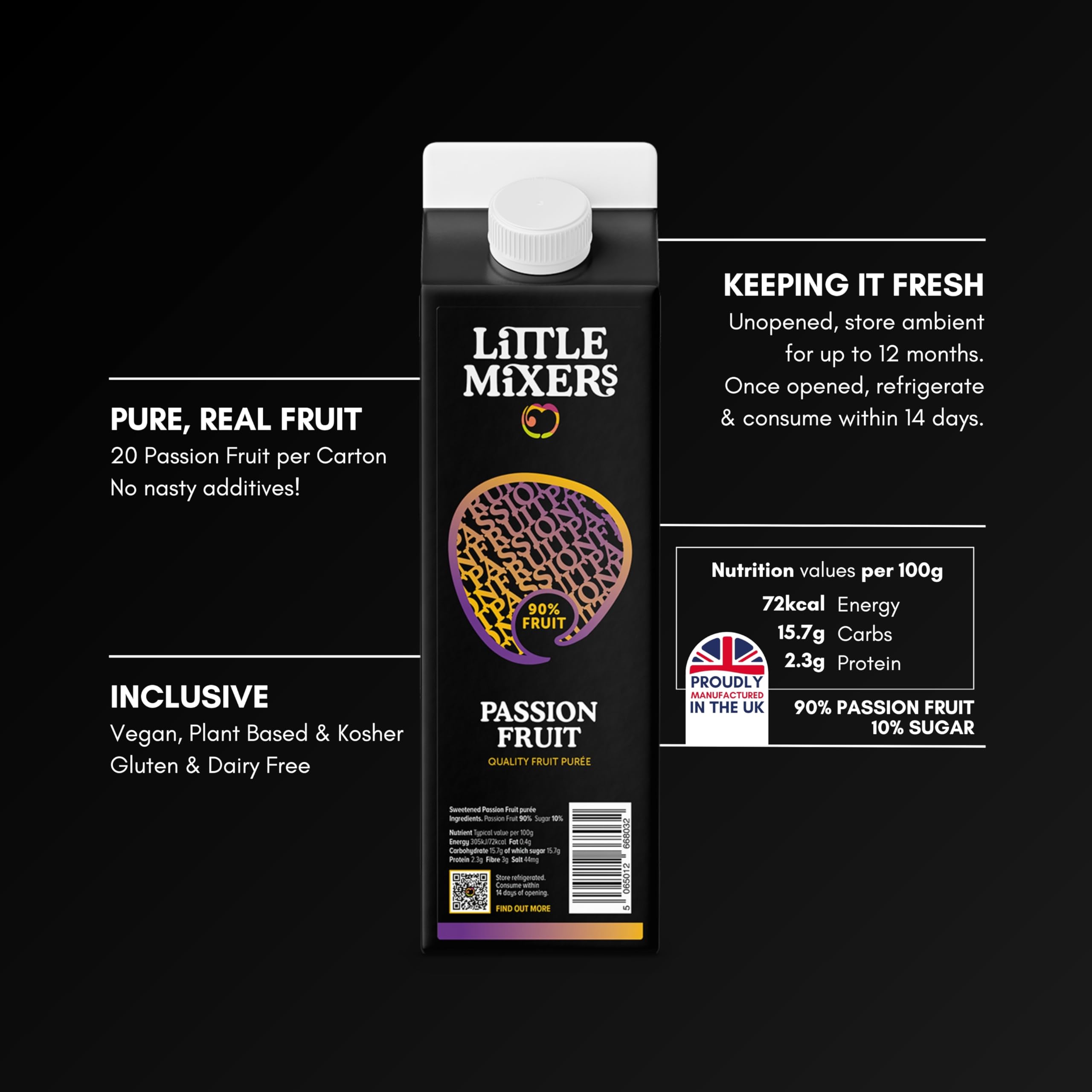 Little Mixers Passion Fruit Purée (1kg) | Real Fruit Puree for Cocktails, Desserts, and Baking | Ready-to-Use, Rich Natural Flavour — view 2
