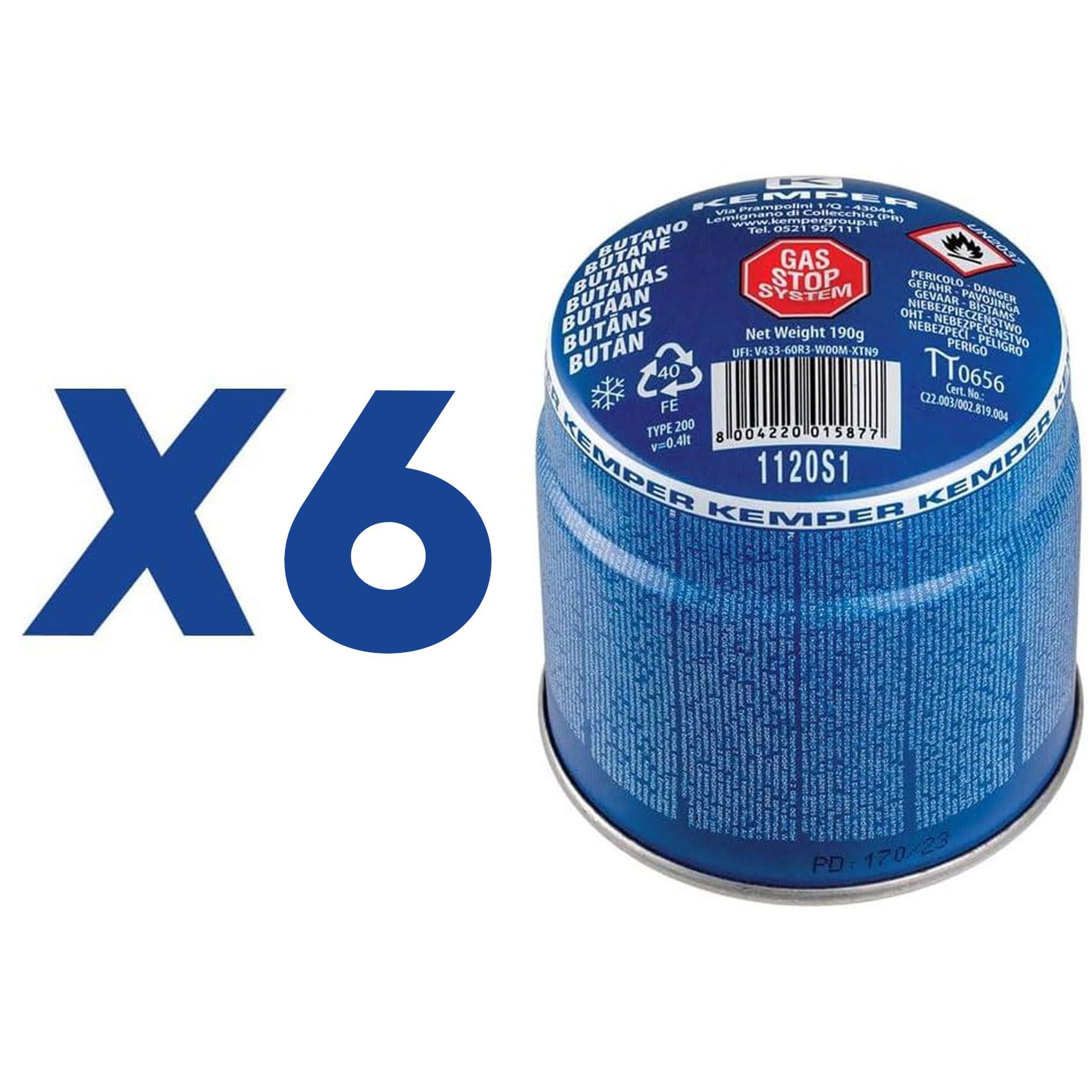 Lampada per Saldare Kemper + 6 Bombole Gas Butano Sicuro + 2 Guanti Omaggio | Cannello Accendifuoco Professionale per Fai-da-Te, Barbecue, Diserbo, Saldature Leggere