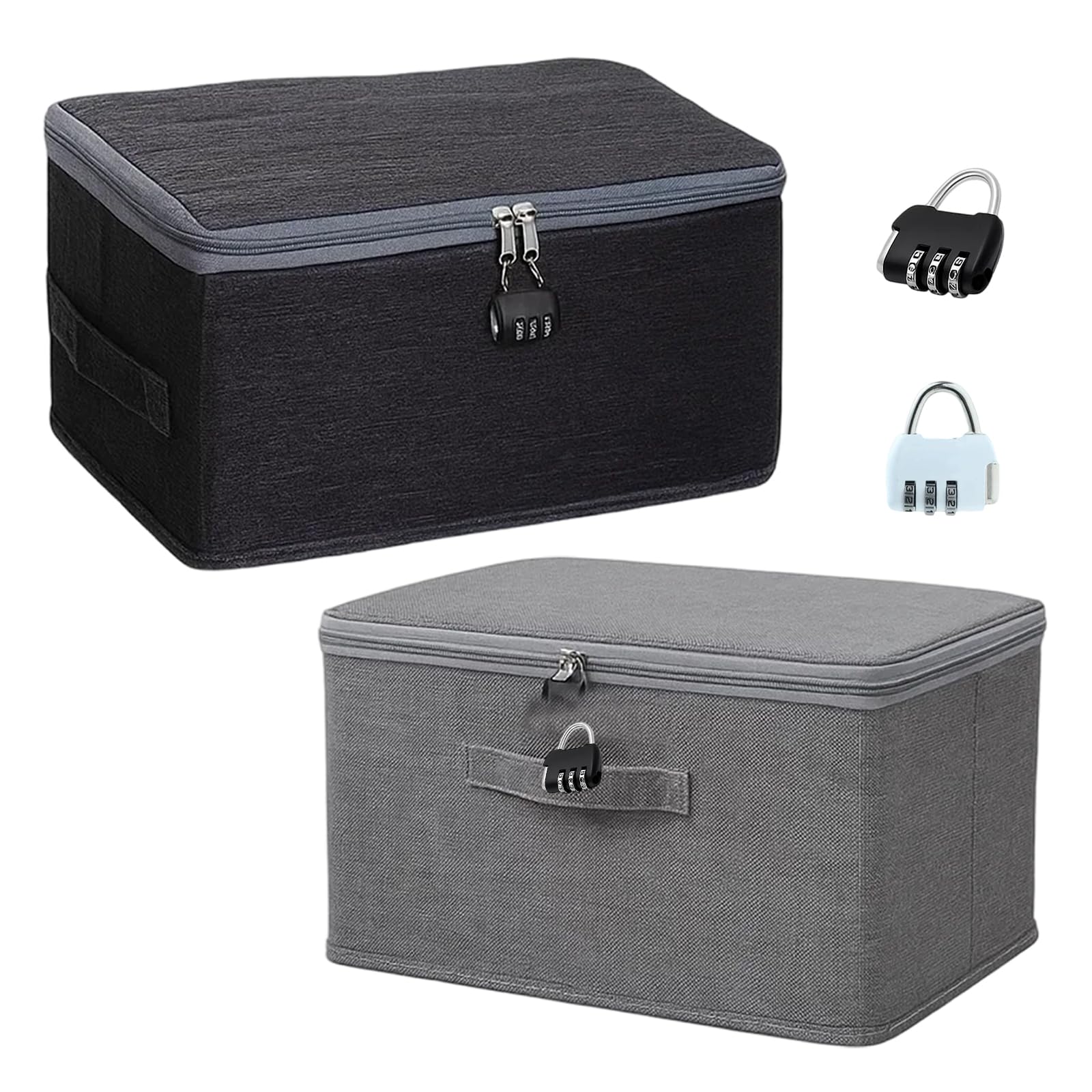 Lockable Storage Box, 2 Pack with Combination Locks, Secure Fabric Storage Box with Lock for Wardrobe, Under-Bed, Dorm Room, Travel, Large Size 30 x 20 x 14 cm