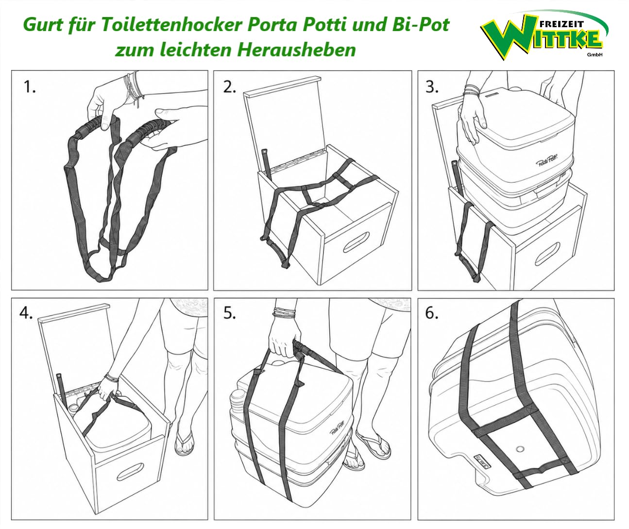 Gurt für Toilettenhocker Porta Potti und Bi - Pott zum leichten Herrausheben