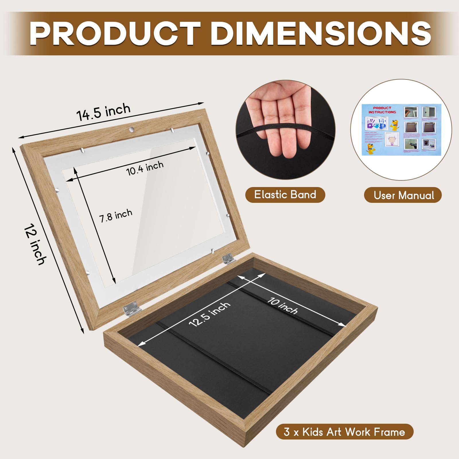 NEUERMOND 3 Pack Kids Artwork Frames 10x12.5 Inch Changeable Kids Art Frame with Front Opening for Art Display, Horizontally Vertically Wall Mount for Kids Drawing & School Projects (Wood)
