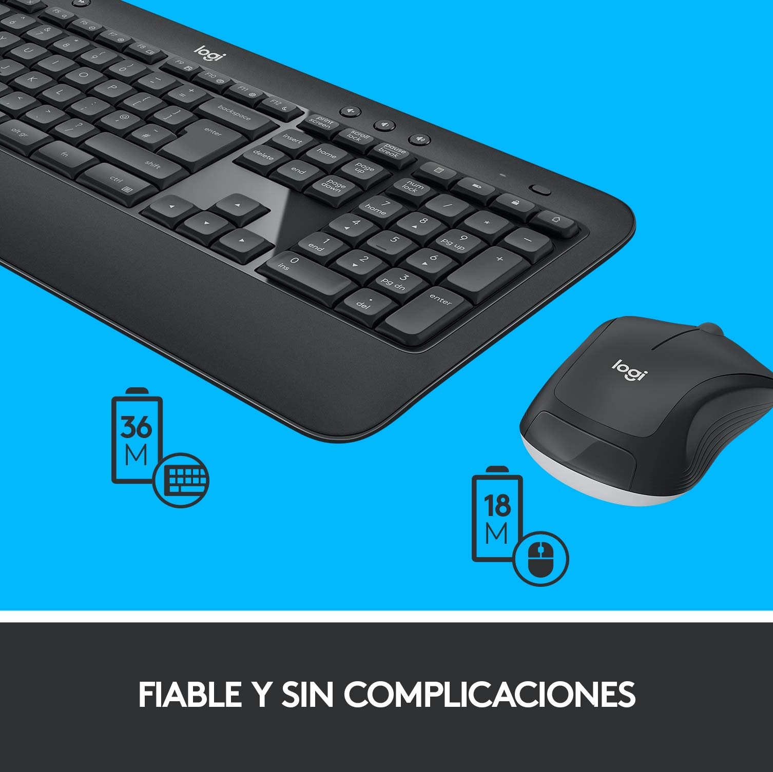 Logitech MK540 Advanced Bezprzewodowy Zestaw Klawiatura i Mysz | Systemu Windows, QWERTY układ hiszpański - Czarny