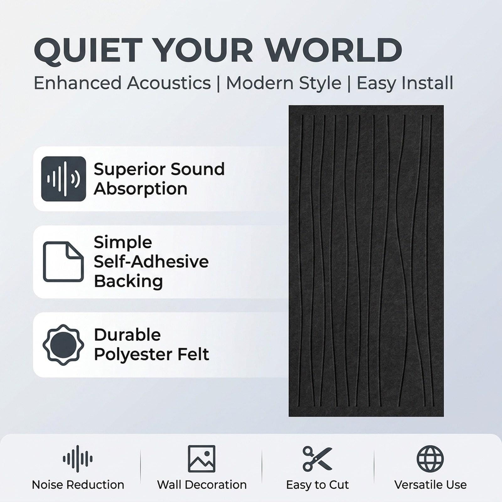 6 Pannelli Acustici Decorativi E Fonoassorbenti di Dimensioni 60 Cm X 30 Cm per La Riduzione Del Rumore Negli Ambienti, Nero