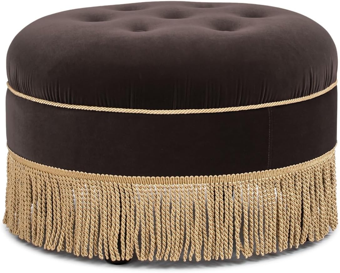 Jennifer Taylor Home Yolanda 24" Round Upholstered Accent Ottoman, Deep Brown Performance Velvet