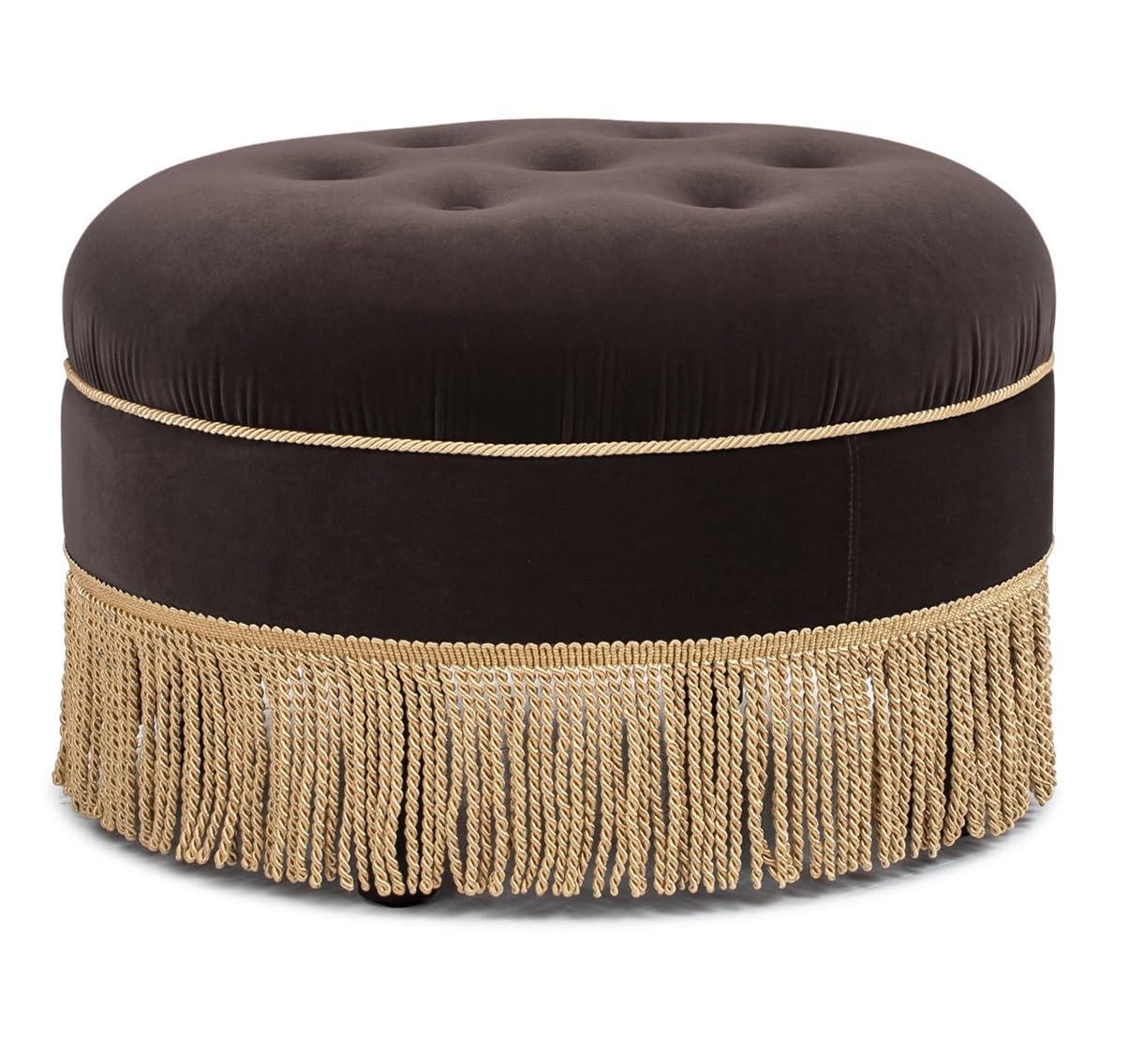 Jennifer Taylor Home Yolanda 24" Round Upholstered Accent Ottoman, Deep Brown Performance Velvet