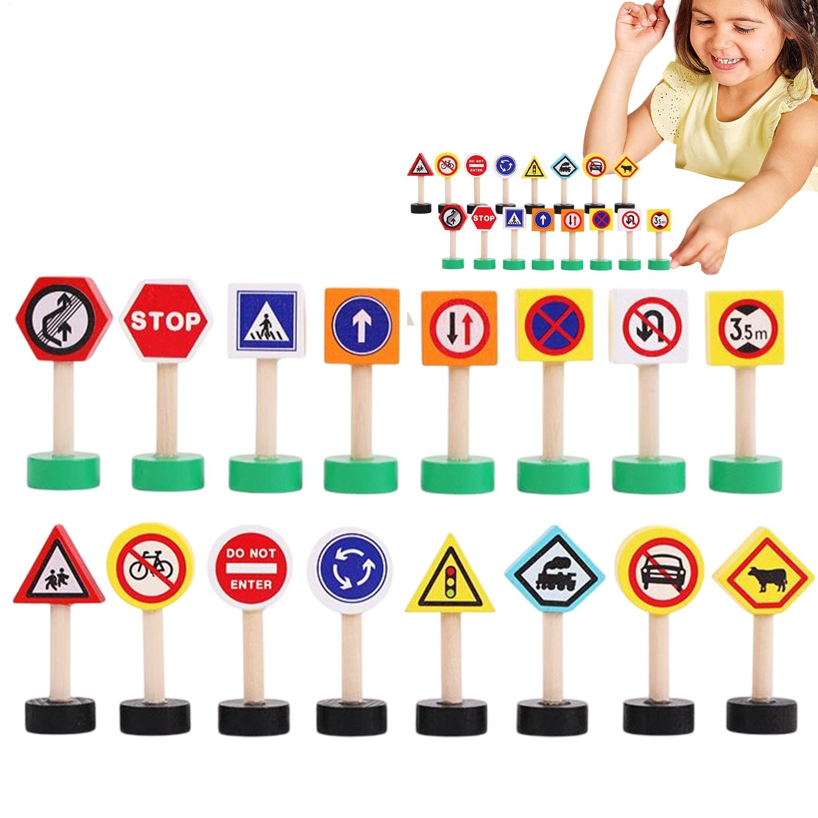 Znaki drogowe dla dzieci, 16X Street Play Toy, wczesna gra edukacyjna, drewniane krzyżowe, zabawki sygnału, aktywność edukacyjna dla dzieci, 9,06 x 7,09 x 1,18