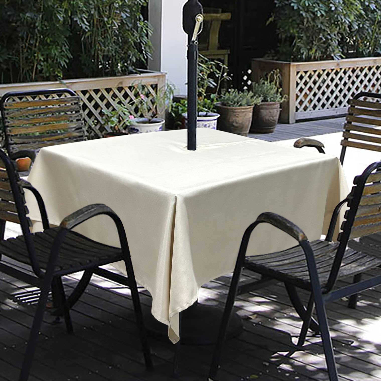 Melaluxe Spring/Summer Wrinkle-Free Waterproof Outdoor Tablecloth with Umbrella Hole and Zipper,60-Inch-by-84 Rectangle, Beige, Seats 6 to 8 People