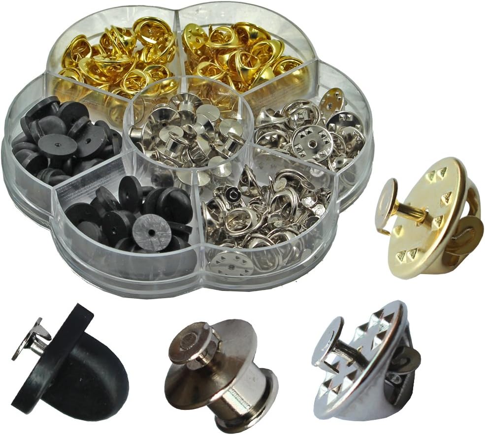 200 Pcs 6 Styles Clutch Pin Backs with Tie Tacks Blank Pins Kit, PVC Rubber Pin Backs, Pins Keepers Backs Locking Clasp, Butterfly Clutch Badge Insignia Clutches Pin Backs Replacement