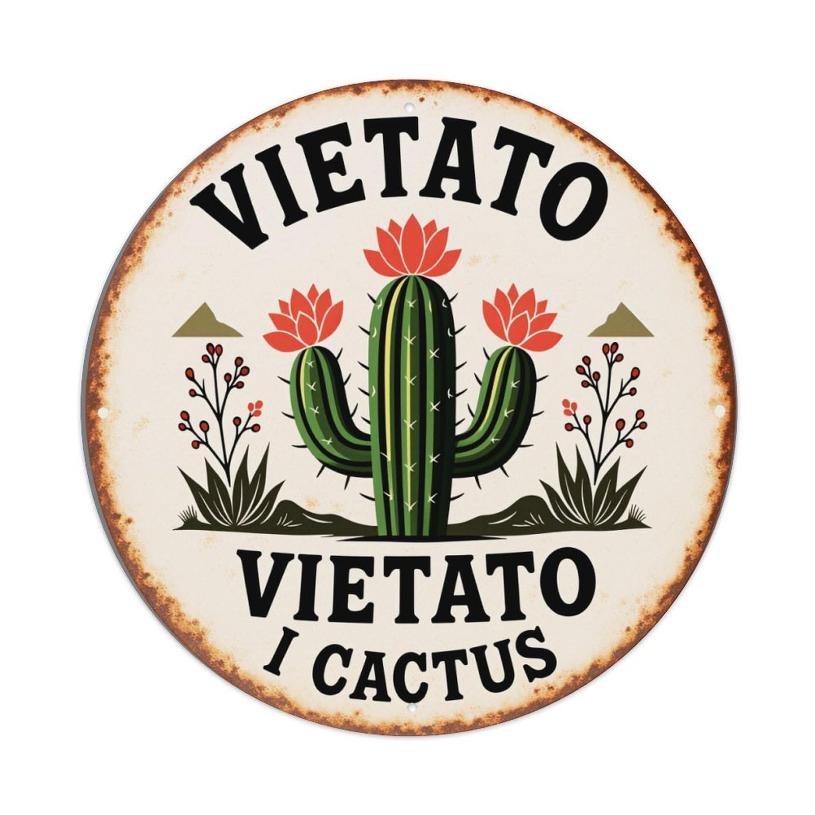 Cactus Flower Desert Mountain Sign Vintage Metal Tin Sign Retro Wall Decor for Home Bar Garage Cafe, Indoor & Outdoor Decorative，circle Metal Poster, 8x8 Inch