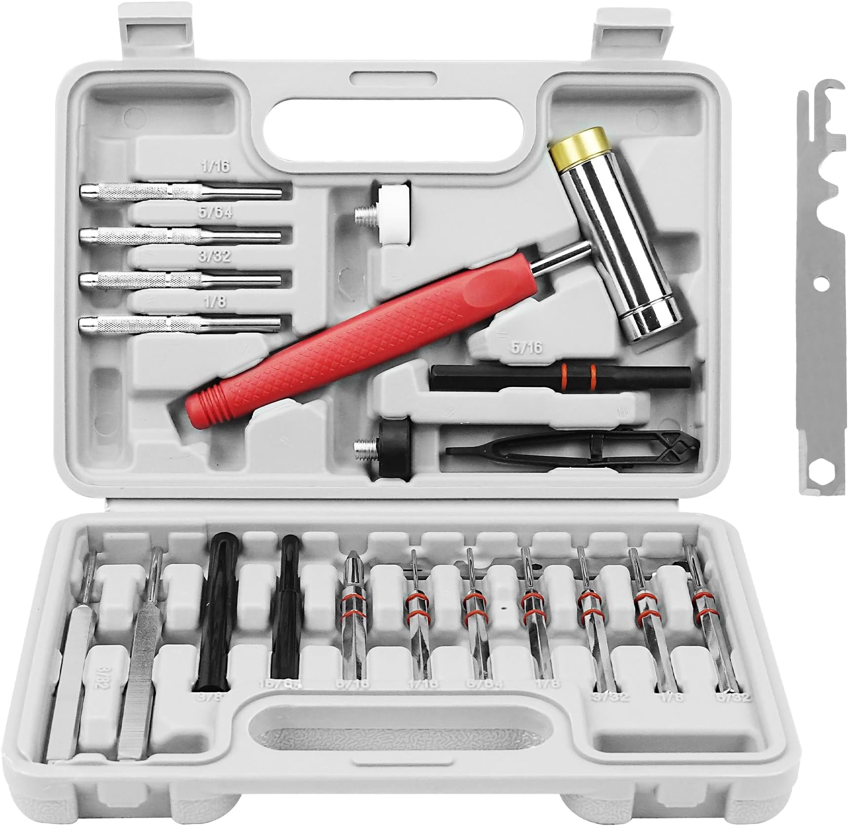 BESTNULERoll Pin Punch Set, Punch Tools, Made of Solid Material Including Steel Punch and Hammer, Ideal for Machinery Maintenance with Organizer Storage Container (Without Bench Block)