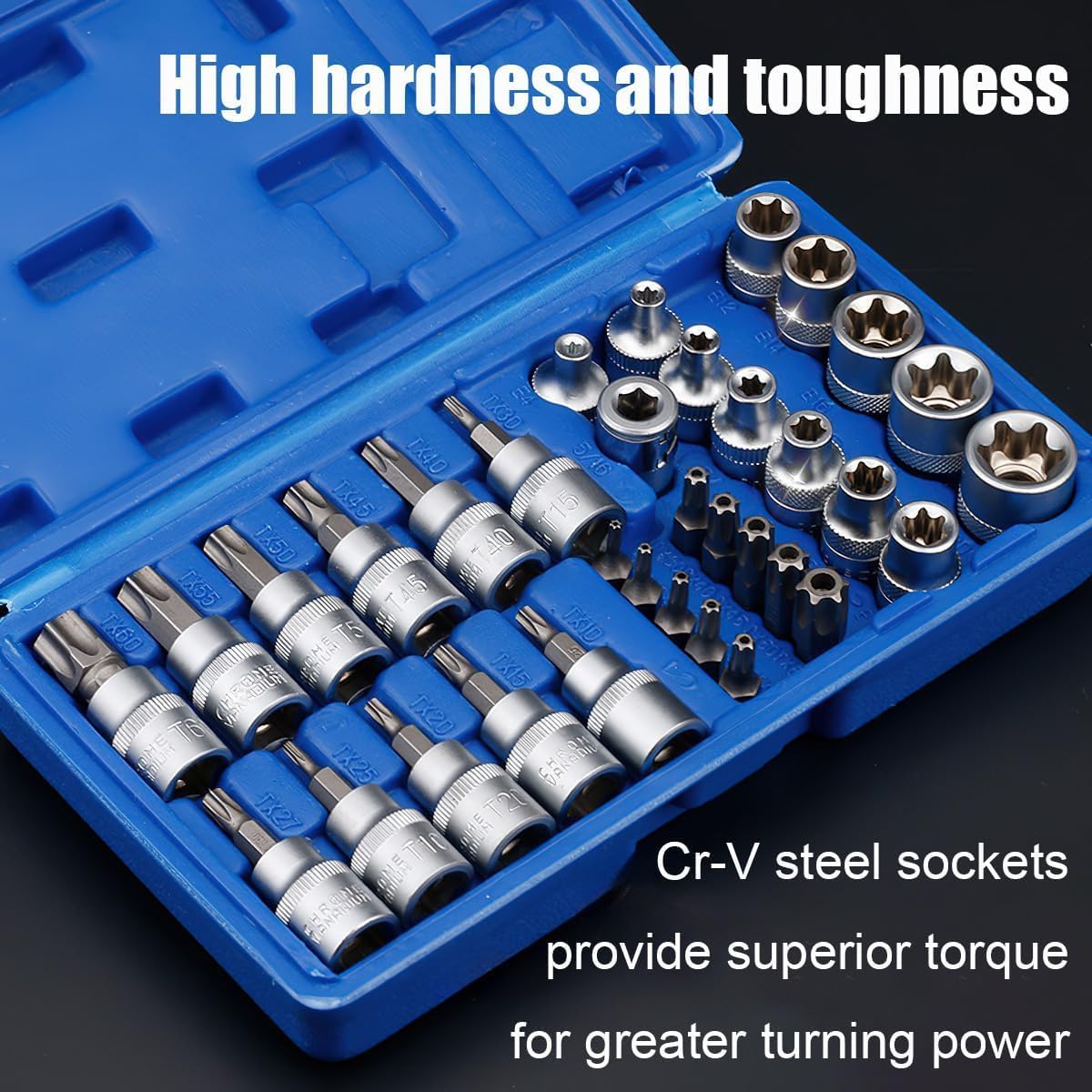 Lot de 34 douilles Torx femelles robustes, jeu de clés à douille avec cliquet, inserts Torx pour clés femelles multifonctionnelles