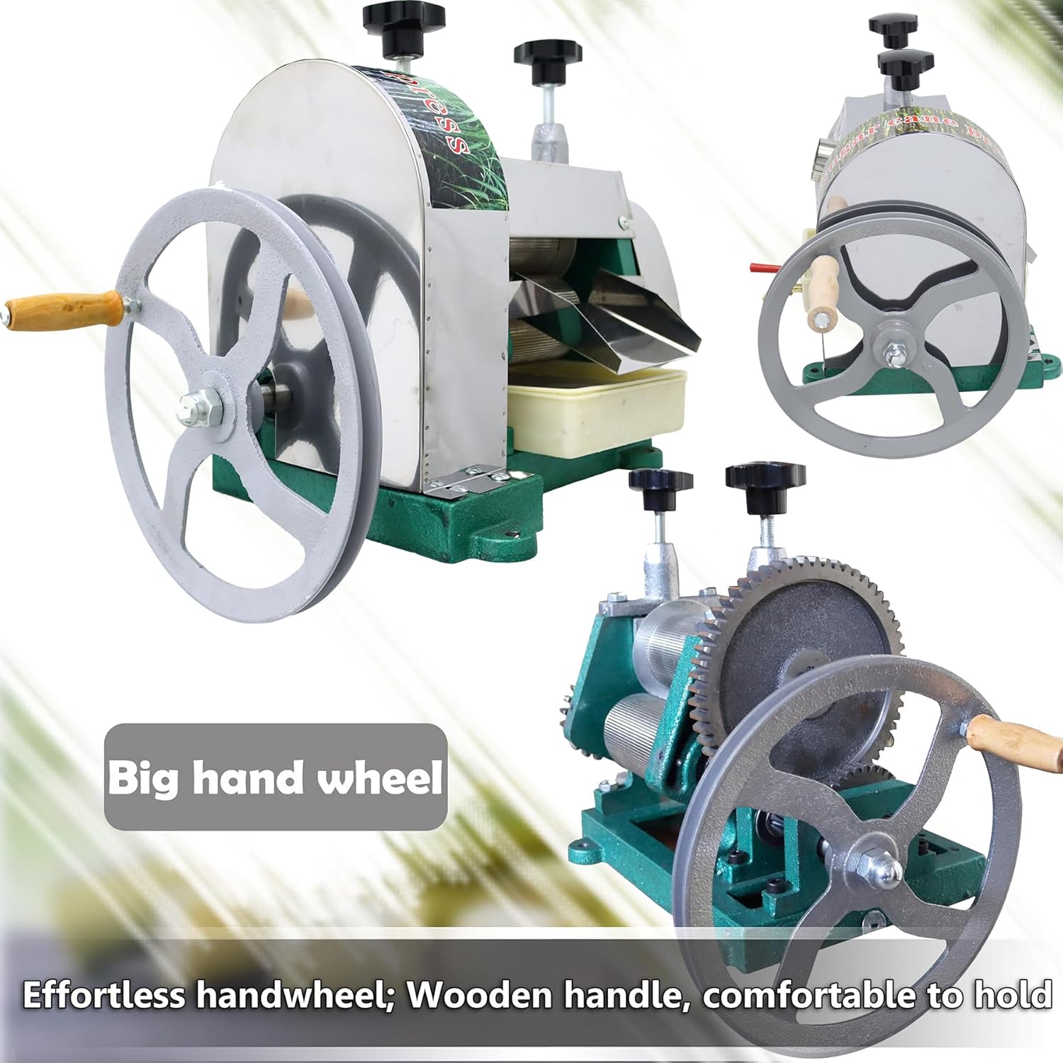 INTSUPERMAI Manual Sugar Cane Juicer Machine Commercial Sugarcane Press Extractor Crusher Squeezer with 110-330lb/h Output 2 Knives Stainless Steel Shell