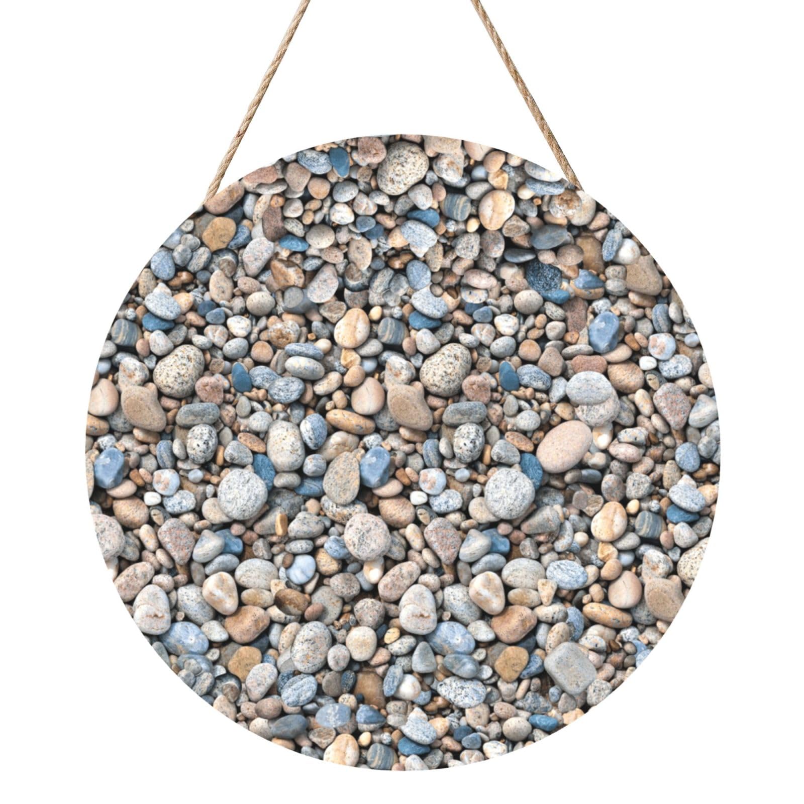 InOmak Beach Stones Pattern, Round Wood Panel Painting 12 in, Wall Hanging Painting For Home