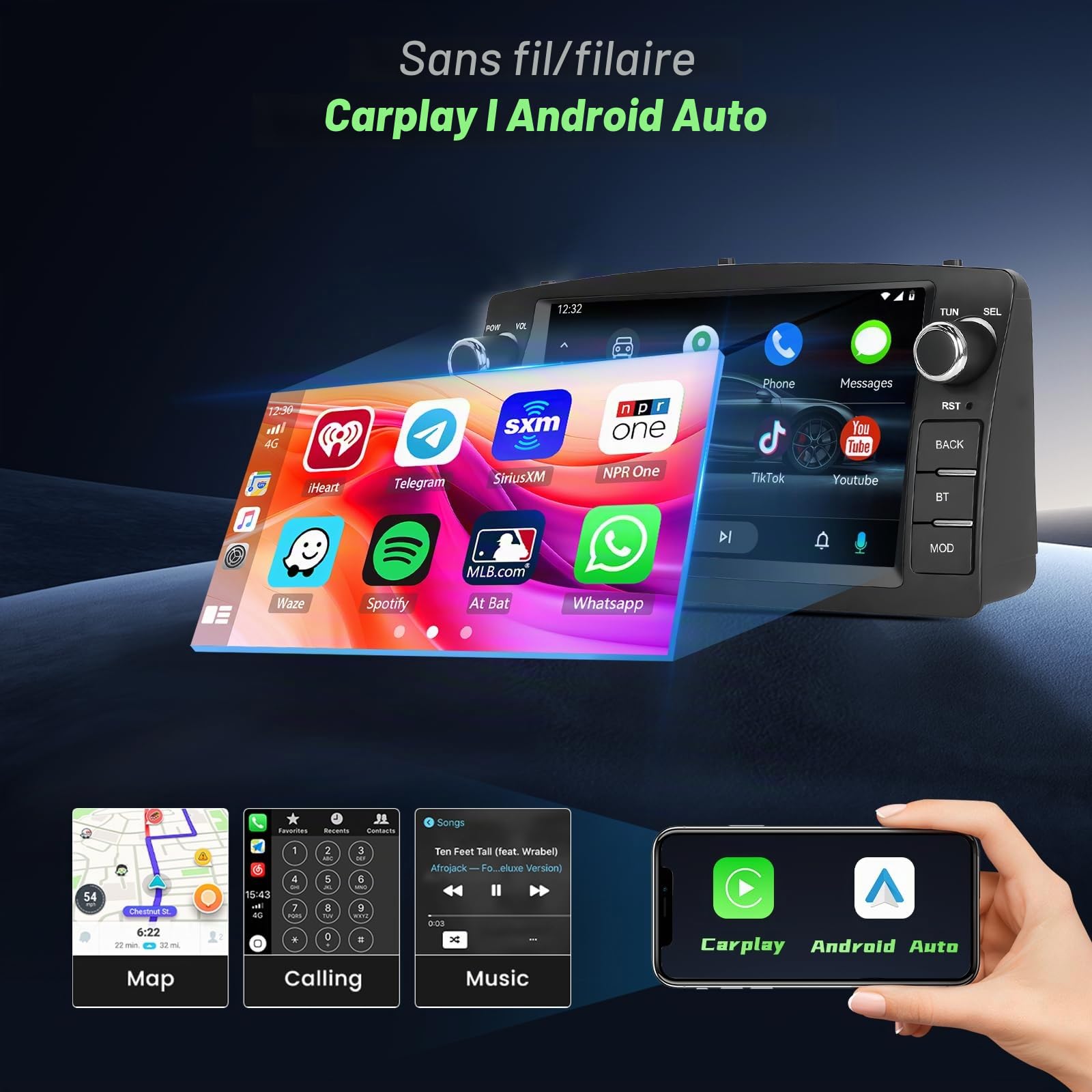 Hikity 2G+64G Android 15 Autoradio 7" pour Toyota Corolla CarPlay