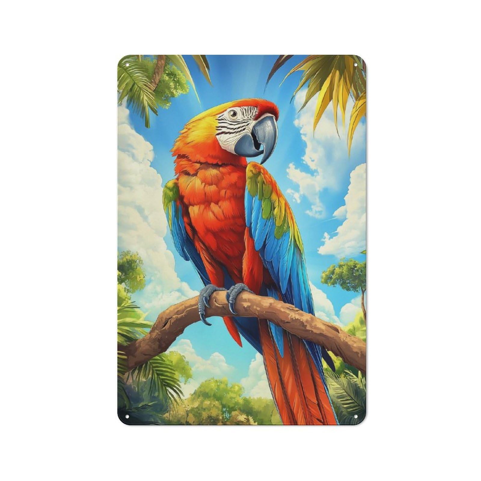 Junmoney Scarlet Macaw On Branch For Garden Room Or Summerhouse, Rustic Tin Sign 30X20cm, Wall Decor For Garden Rooms And Summerhouses