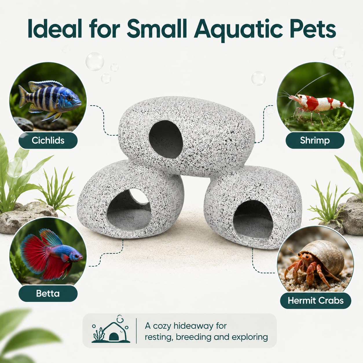 SLOCME Décoration de grottes rocheuses pour aquarium - Grottes rocheuses pour crevettes et cichlidés pour la cachette, la reproduction et le frai, les poissons peuvent nager à travers le trou de la