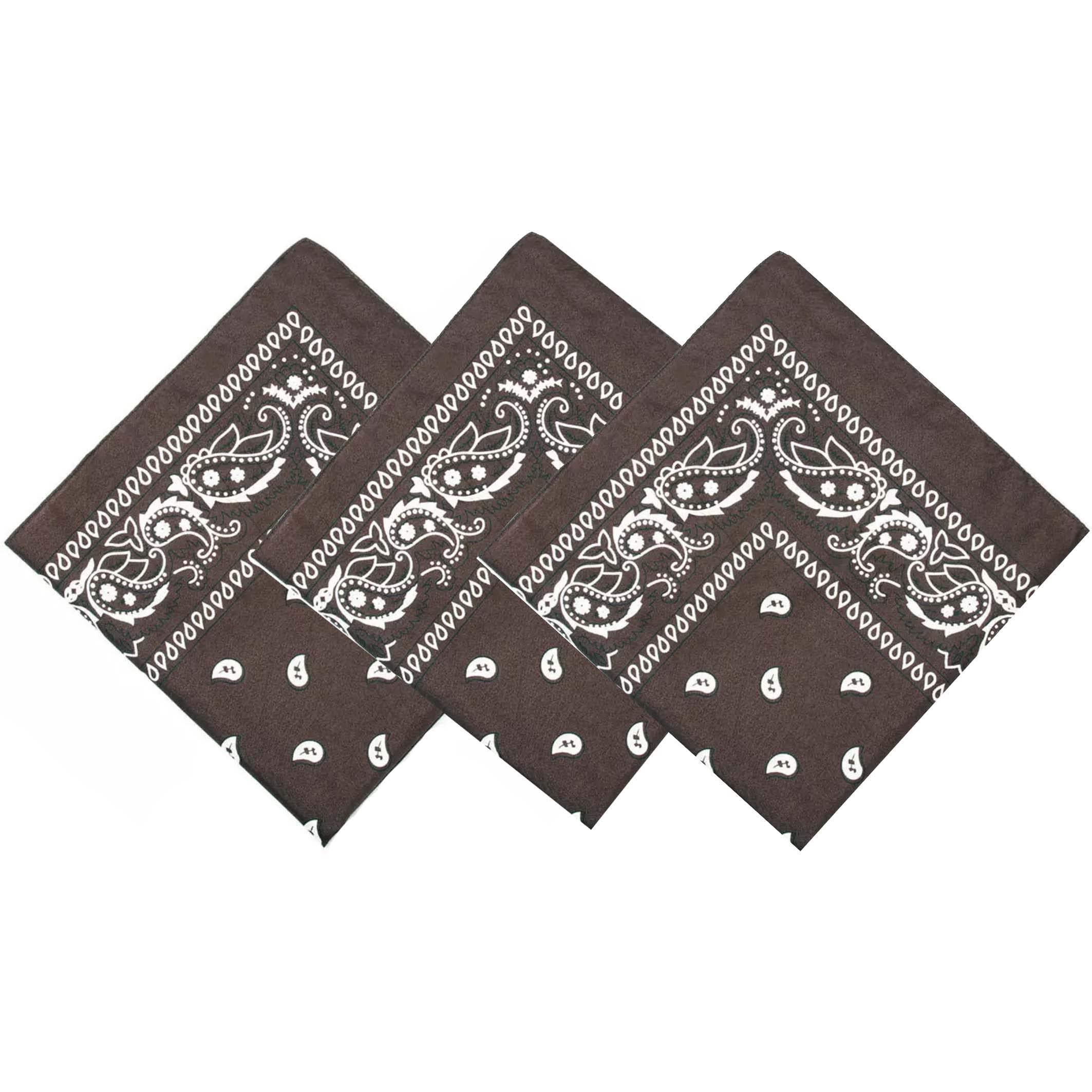 3 X Paisley Cotton Bandana Neckwear Headwear Headband (3 Brown)