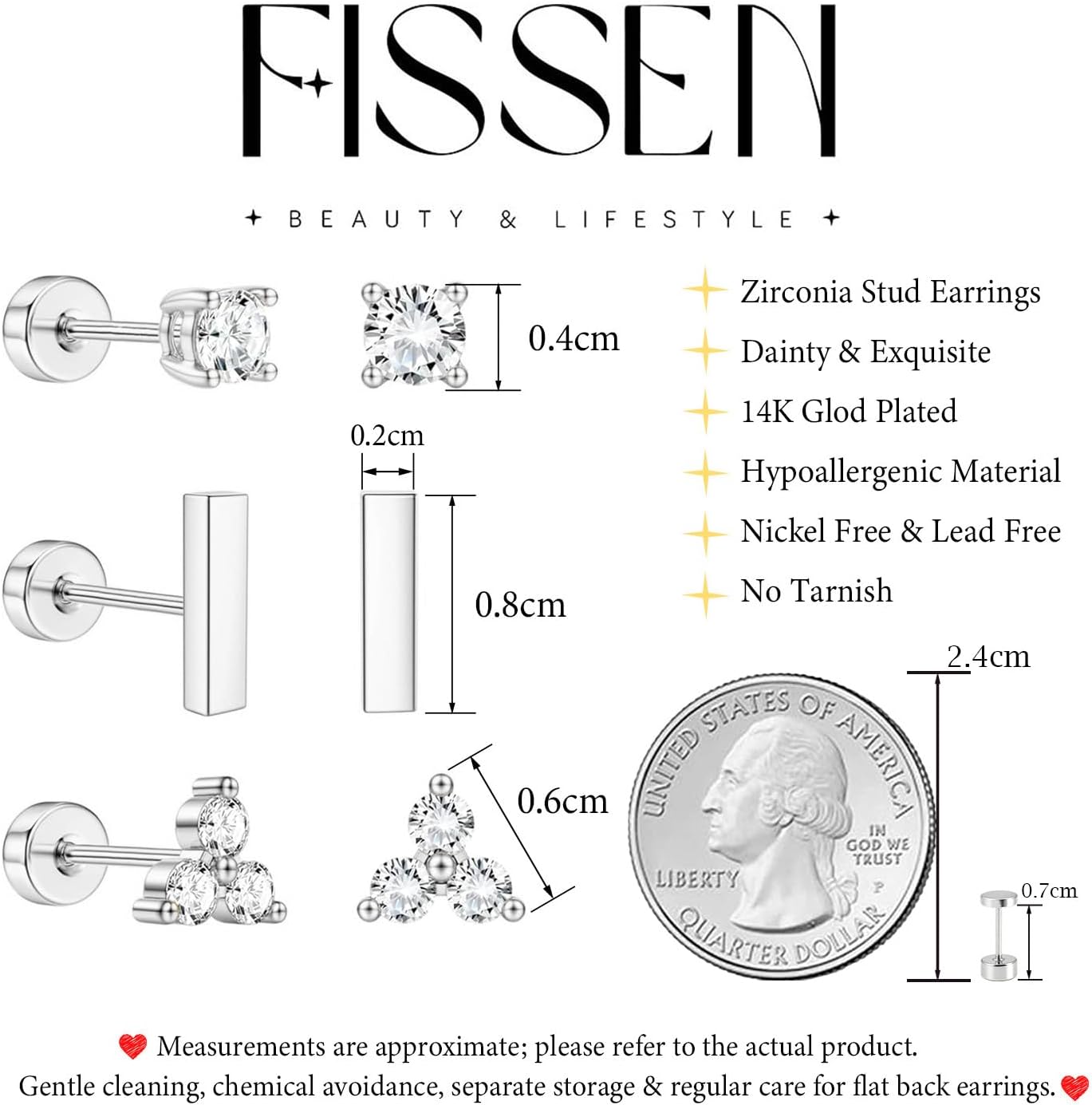 3 Pairs Flat Back Earrings for Women, 14k Gold Plated Flat Back Stud Earrings Set, Dainty Hypoallergenic Non Tarnish Cartilage Helix Tragus Piercing Earring Trendy Stuff Fashion Gold Jewelry Gifts - Image 6