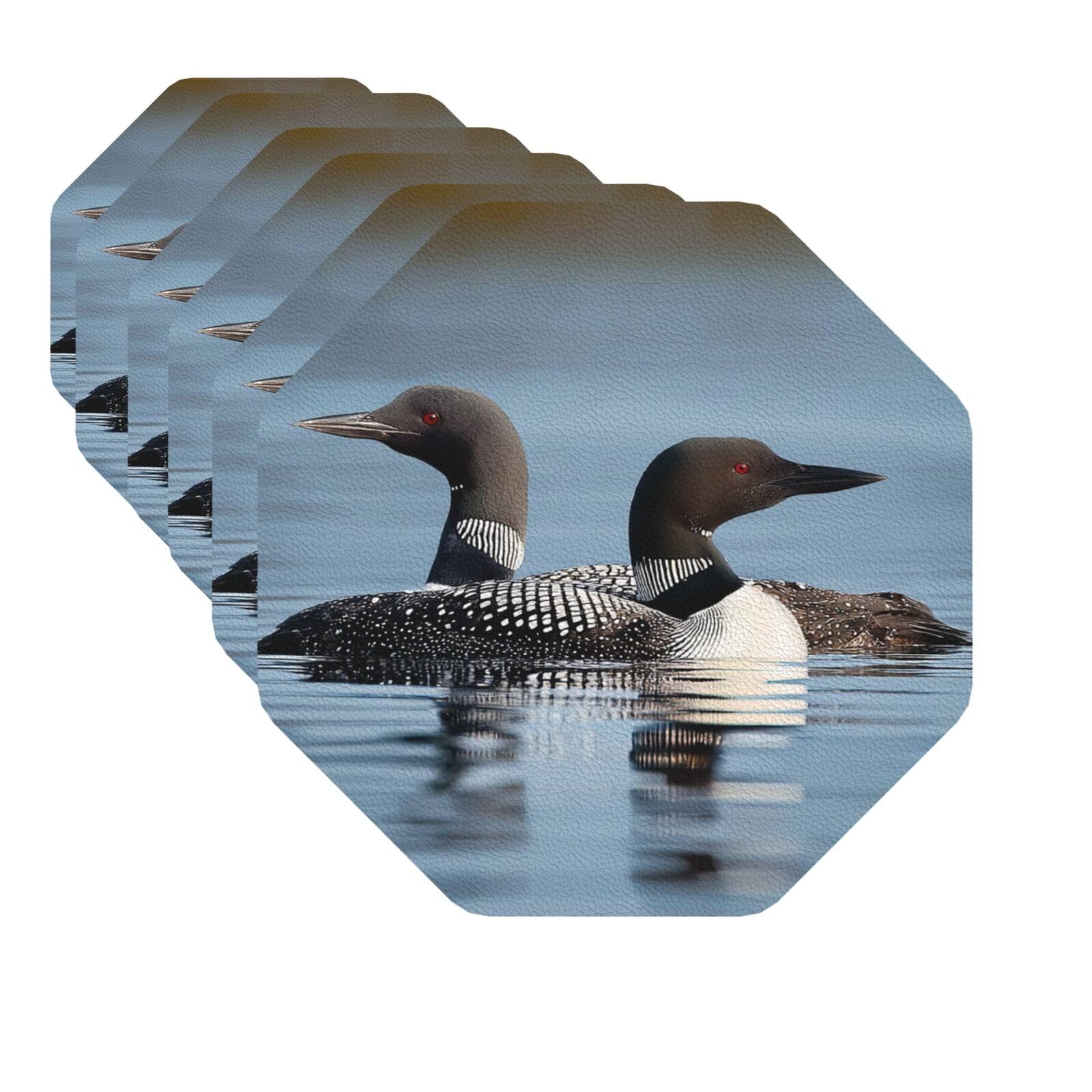 Mxzerfkgla Octagon Drink Coasters Set Of 6 Decorative Leather Coasters Loon Birds Coasters For Drinks Cups Mugs Mat Pads Absorbent Non-Slip Coasters For Coffee Table Kitchen Bar Home Decor